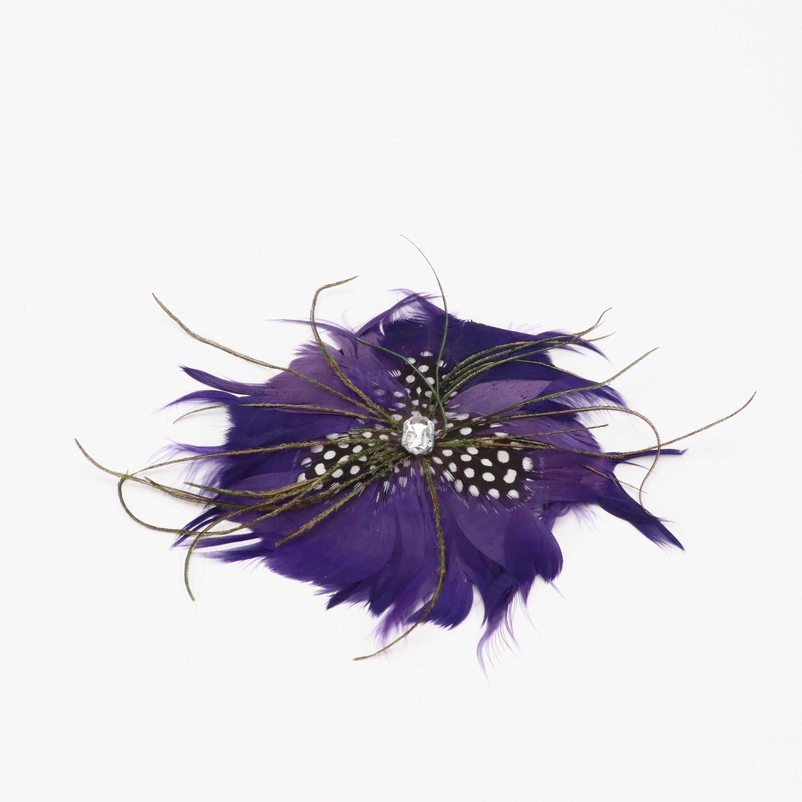 Chico's Feather and Fabric Brooch Pins with Crystal Accents