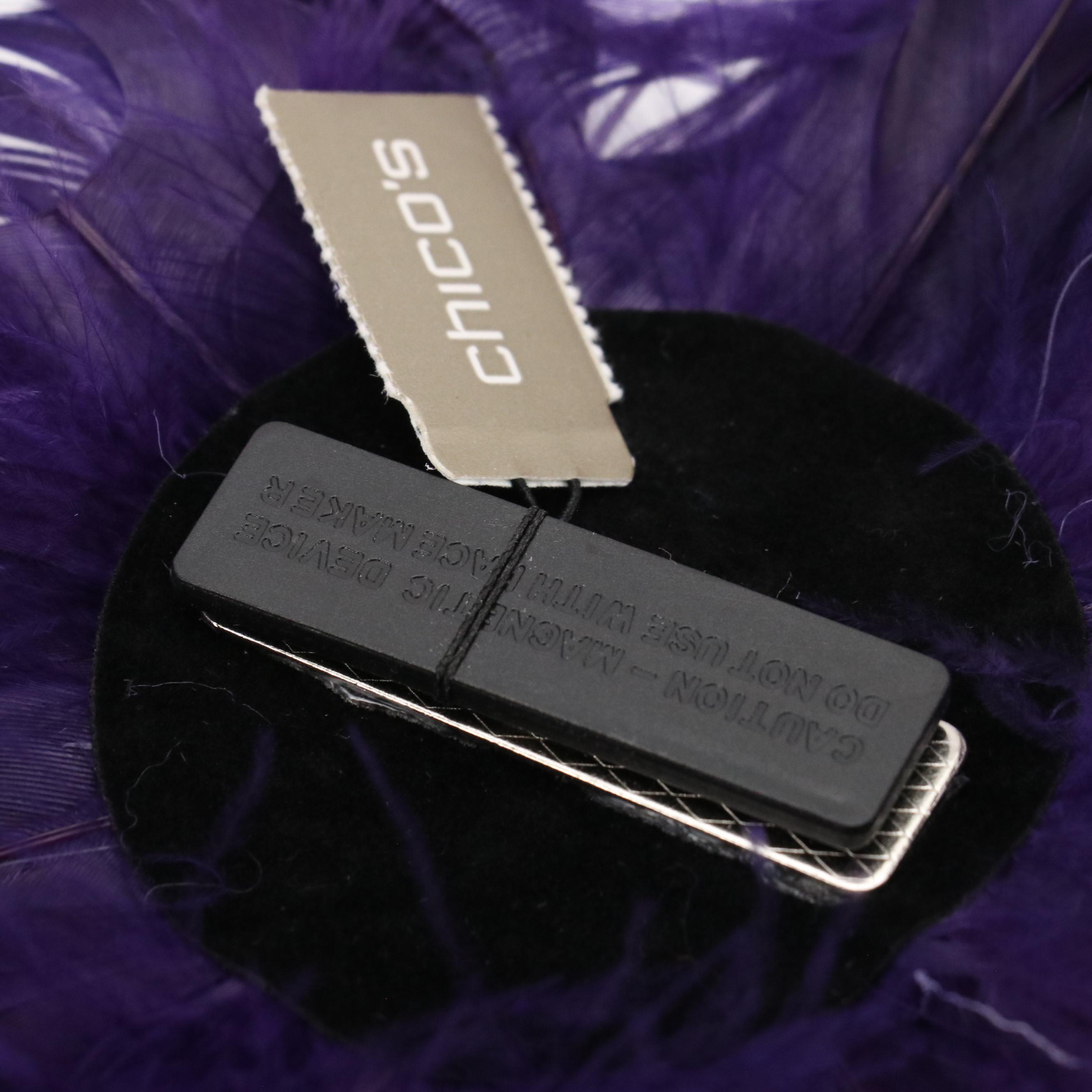 Chico's Feather and Fabric Brooch Pins with Crystal Accents