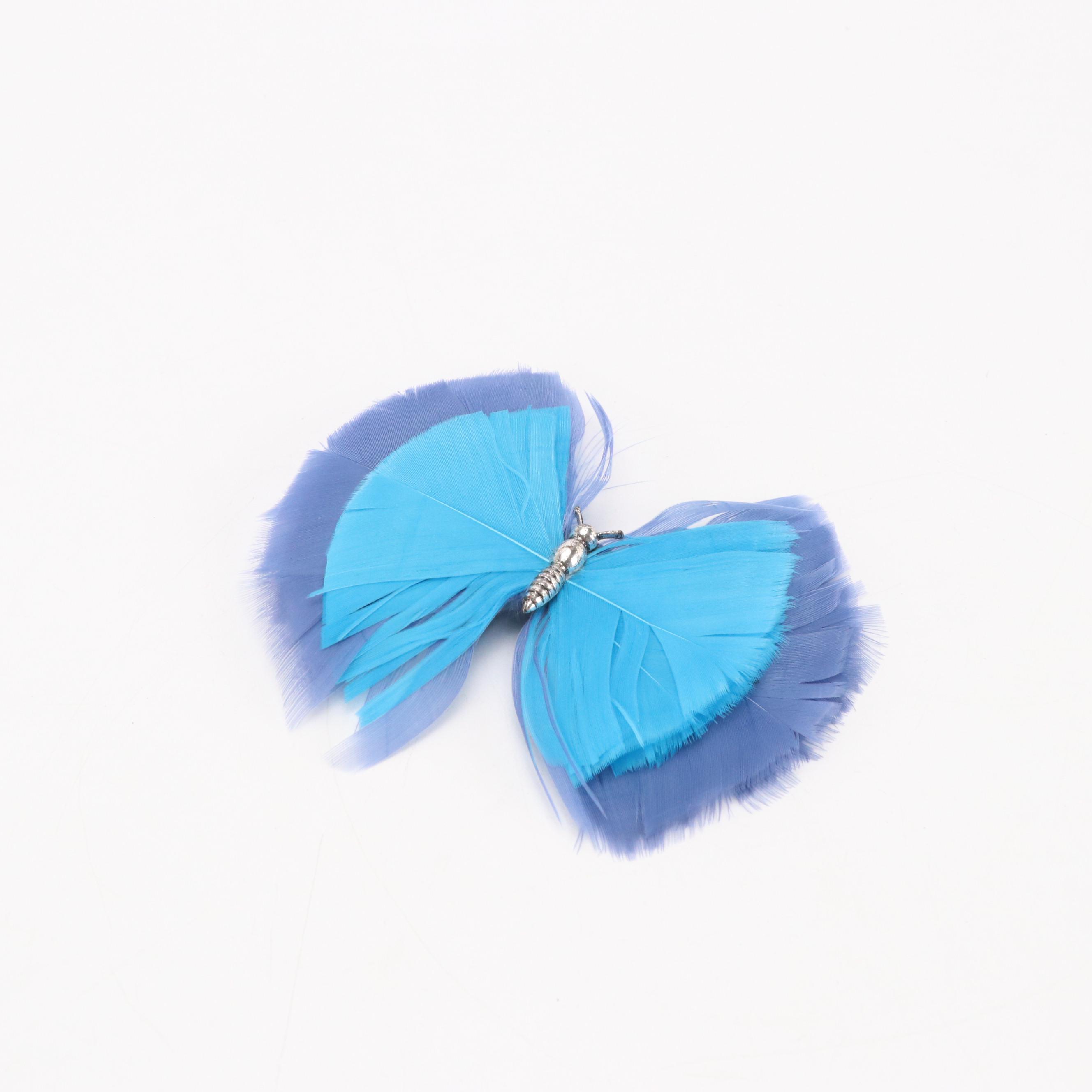 Chico's Feather and Fabric Brooch Pins with Crystal Accents