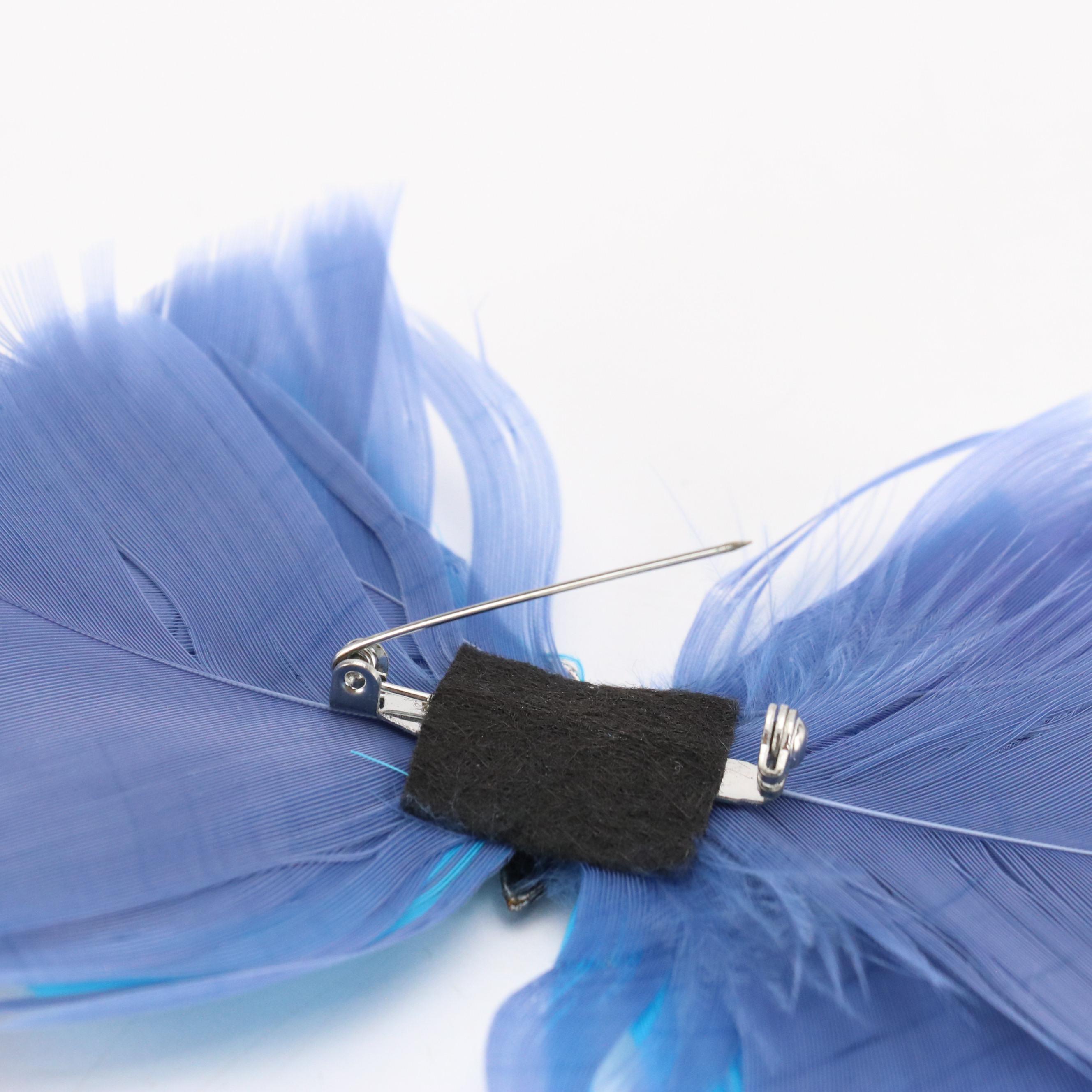 Chico's Feather and Fabric Brooch Pins with Crystal Accents