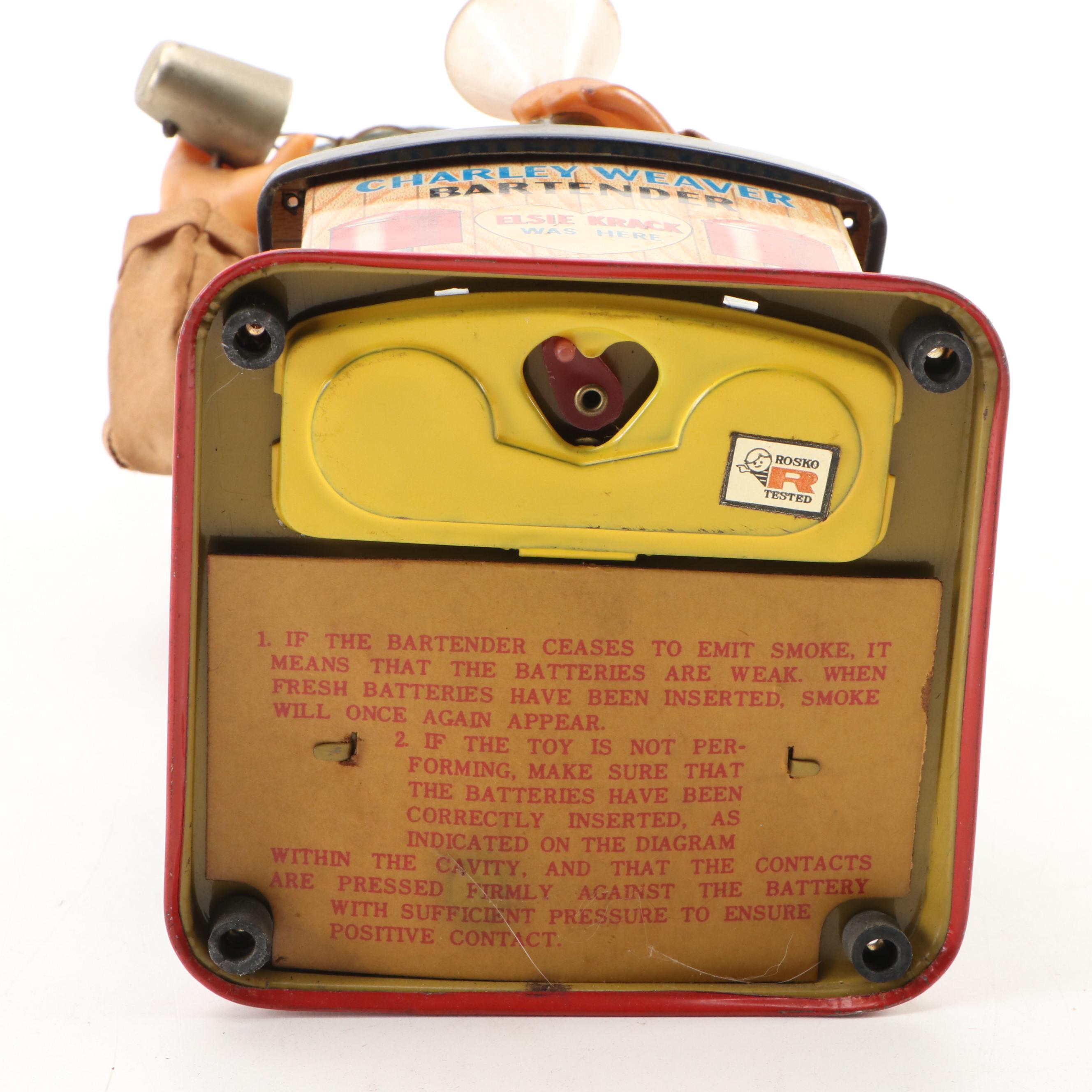 Rosko "Charley Weaver Bartender" Battery Operated Figurine, Mid to Late 20th C.