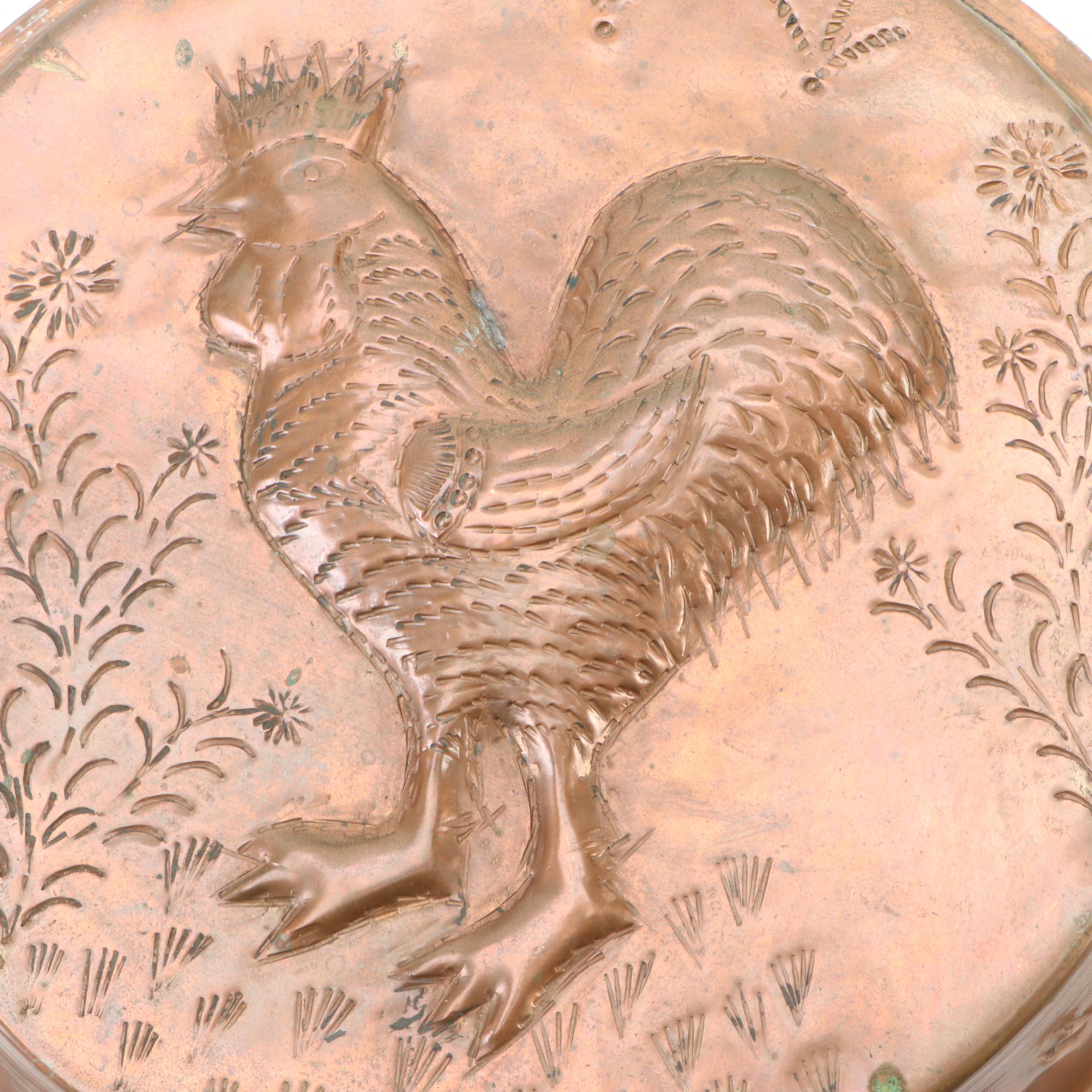 Owl and Rooster Tin Lined Copper Baking Molds