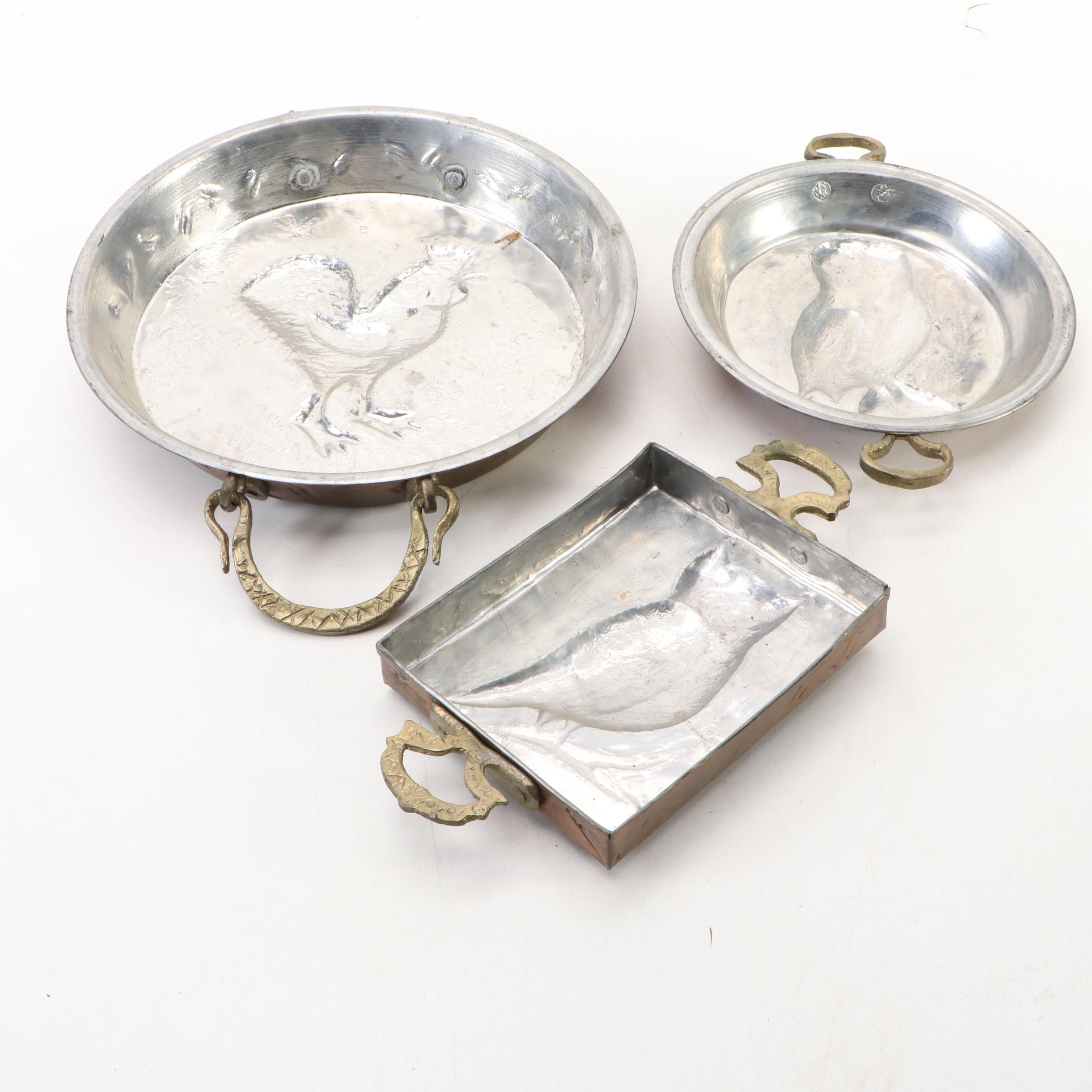 Owl and Rooster Tin Lined Copper Baking Molds