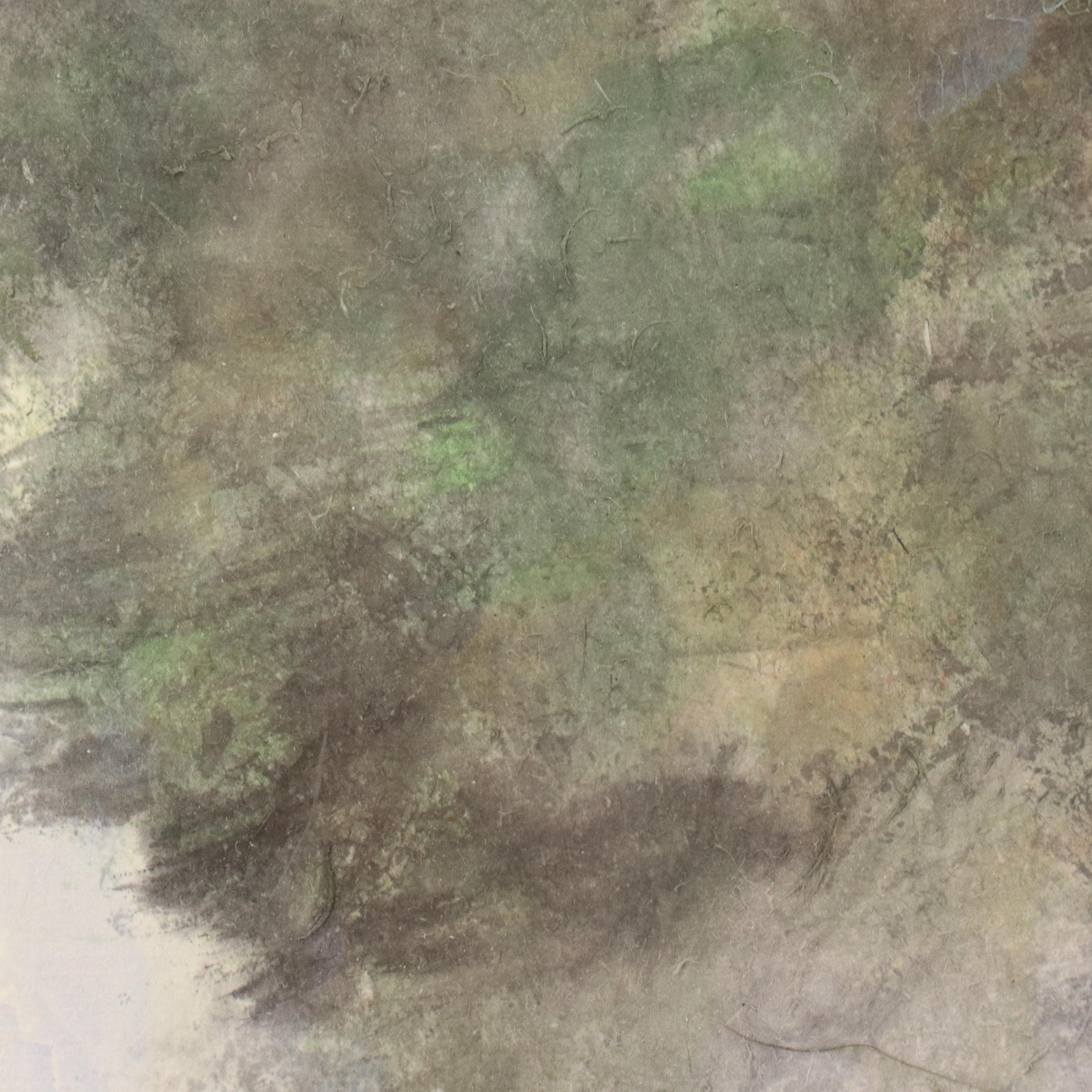 Japanese Watercolor Painting of Landscape with Waterfall