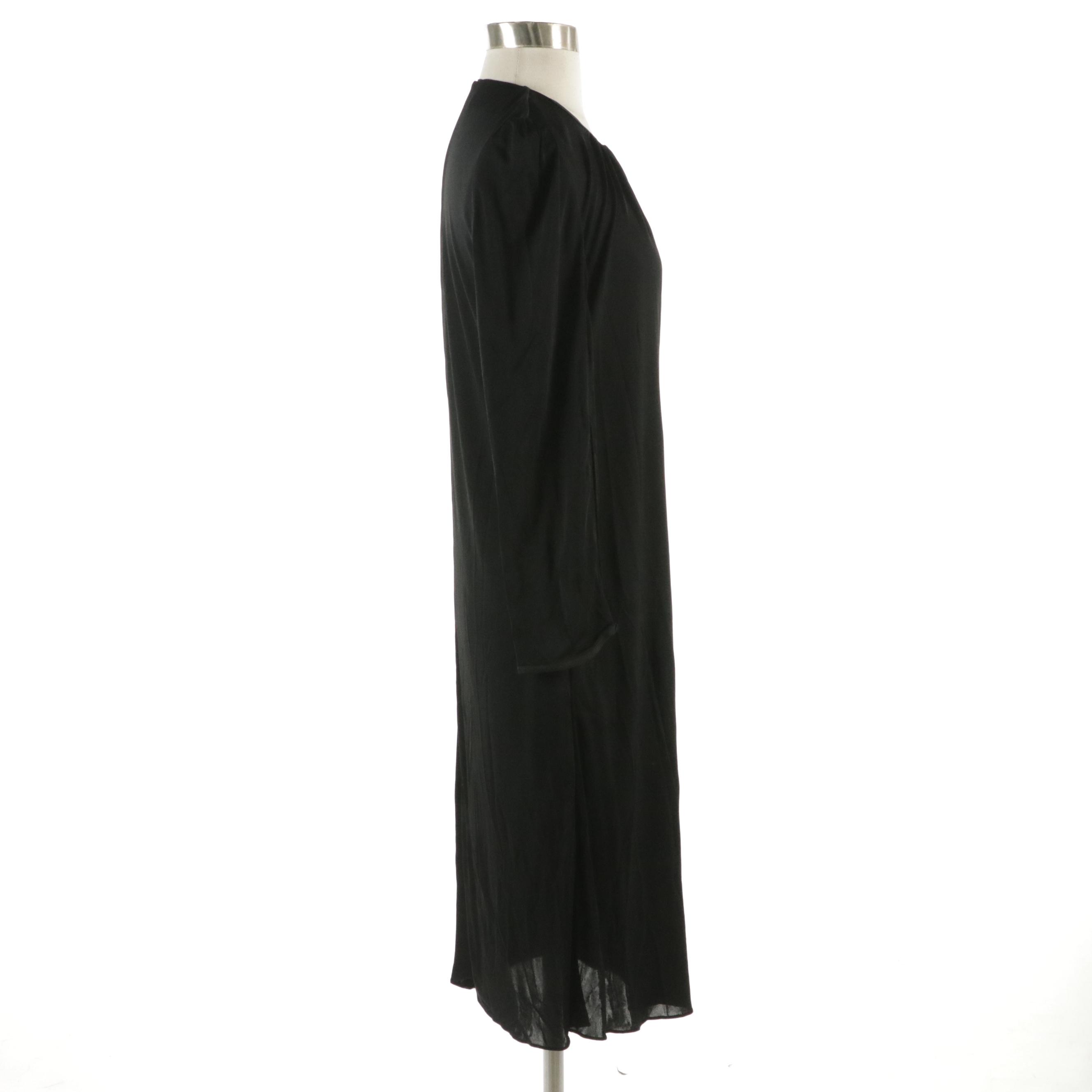 Boudicca Black Ruched Midi Dress with Peekaboo Neckline and Slit Sleeves