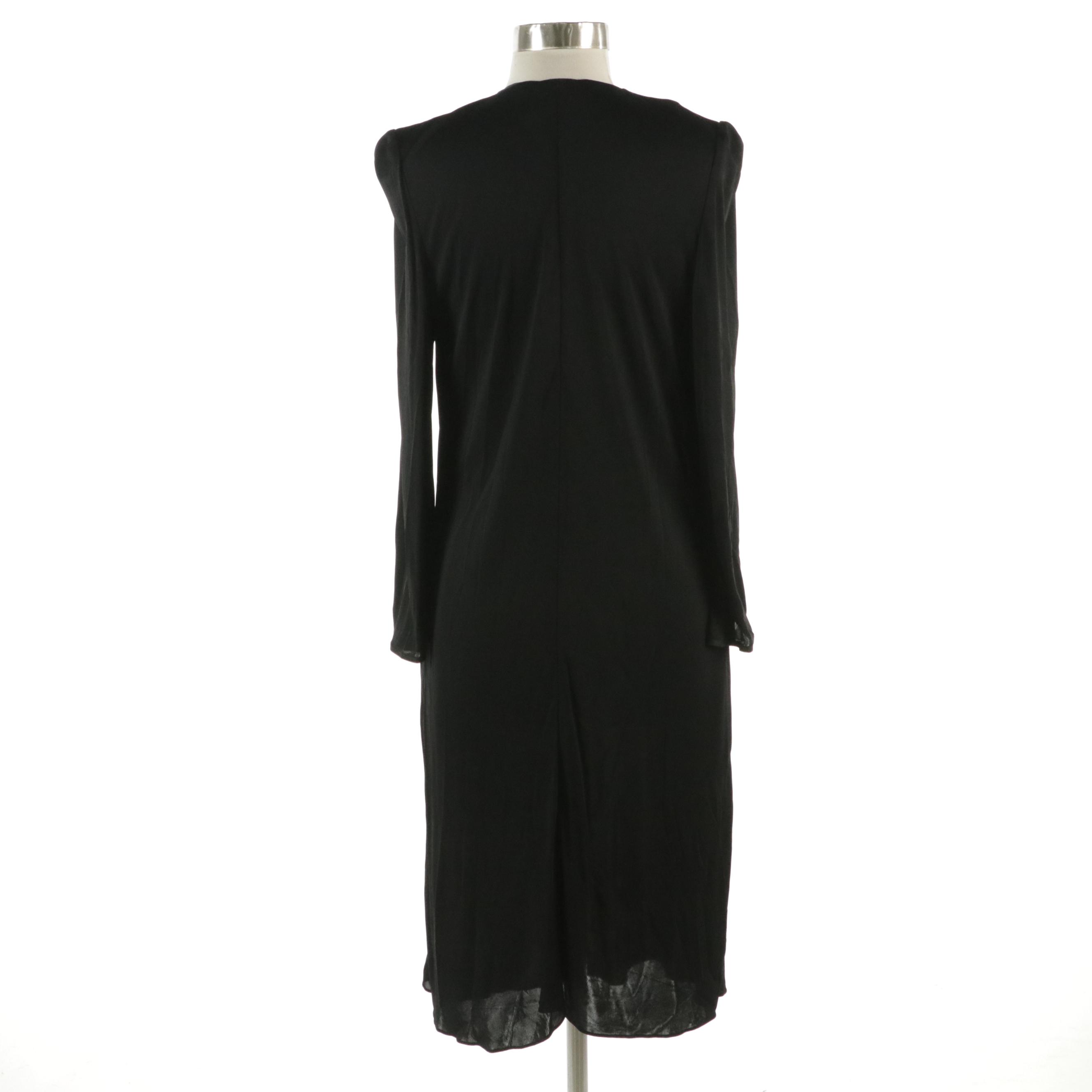 Boudicca Black Ruched Midi Dress with Peekaboo Neckline and Slit Sleeves