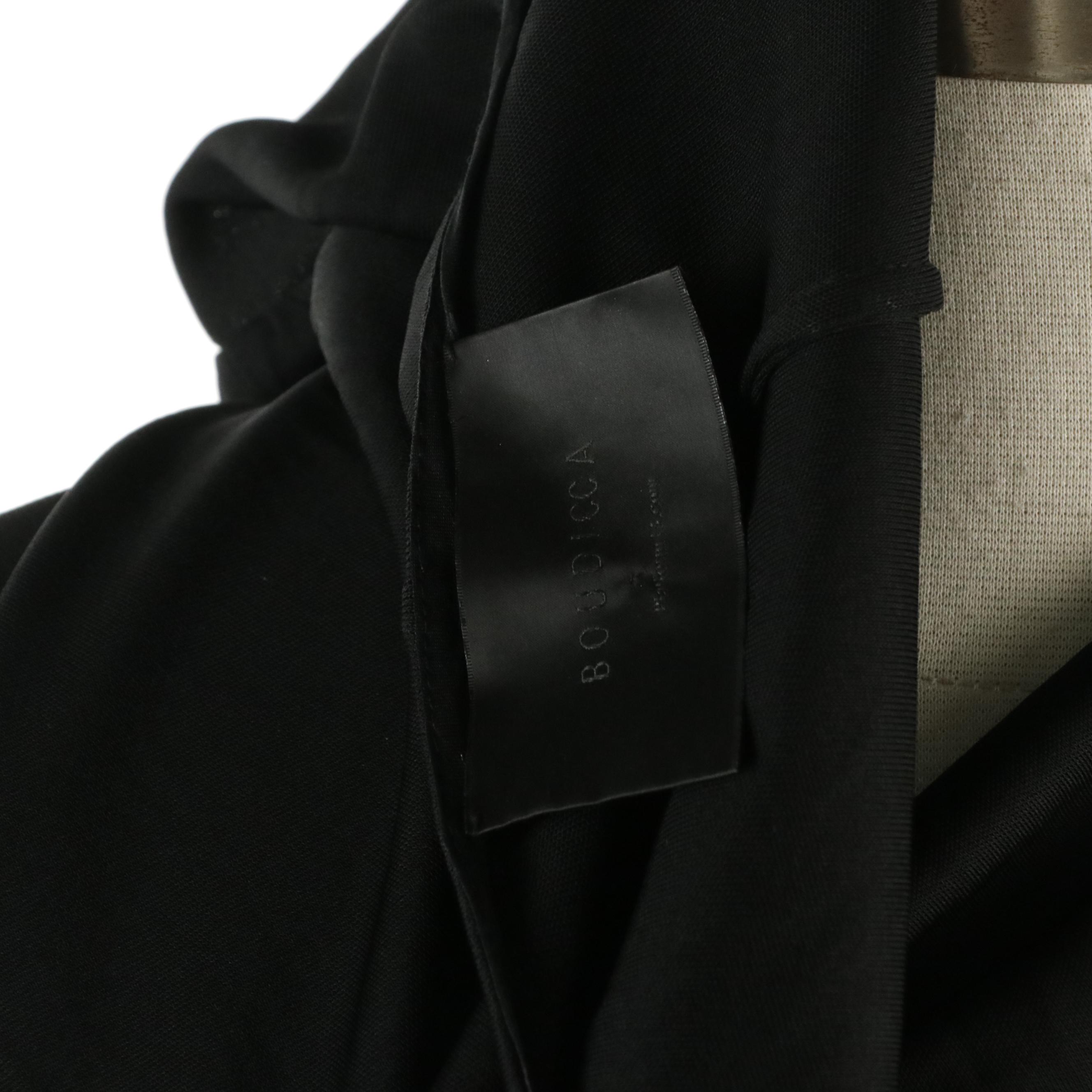 Boudicca Black Ruched Midi Dress with Peekaboo Neckline and Slit Sleeves