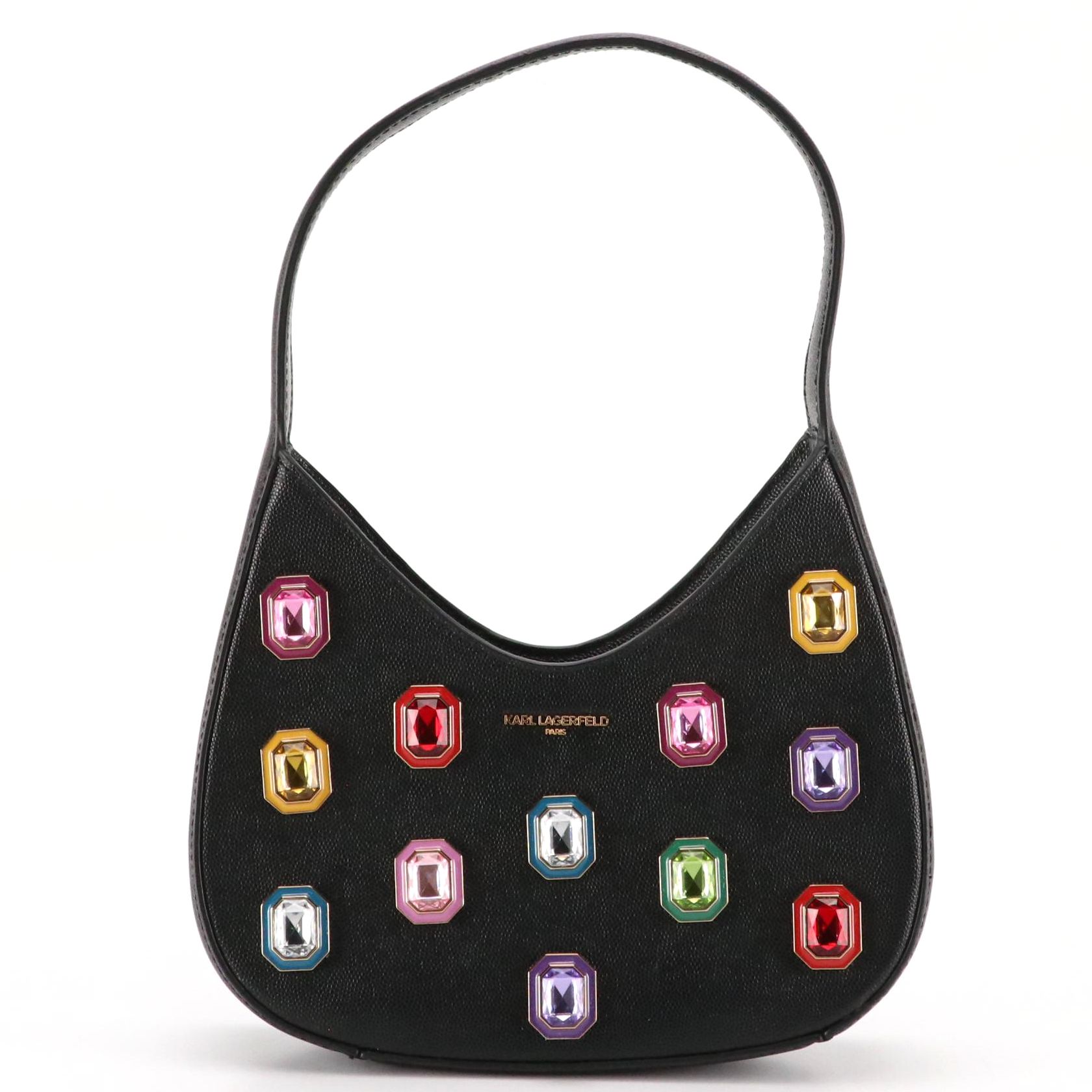 Karl Lagerfeld Small Desi Hobo Shoulder Bag in Embellished Black Grained Leather