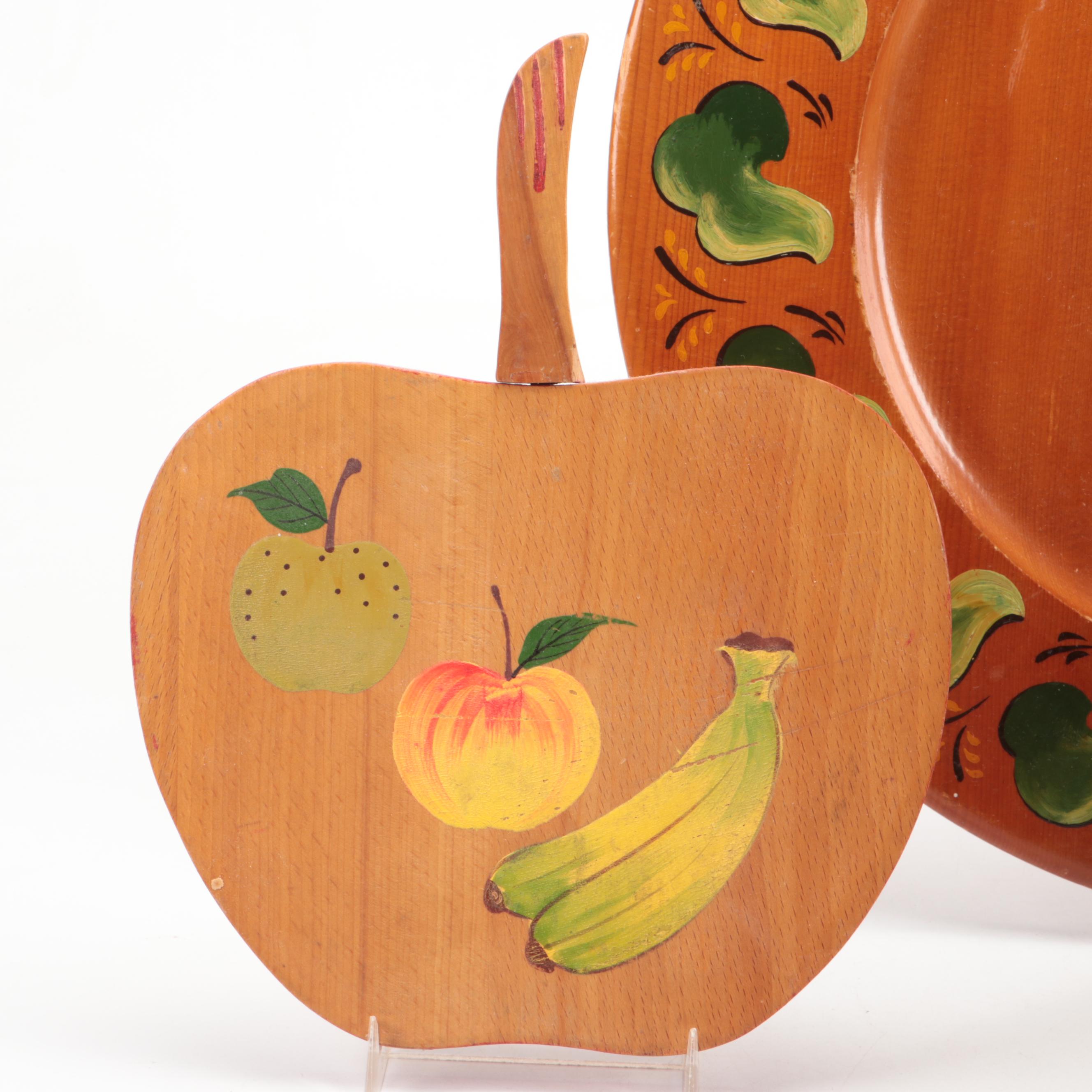 Posey Folk Art Painted Tray with Basket and Other Kitchen Accessories