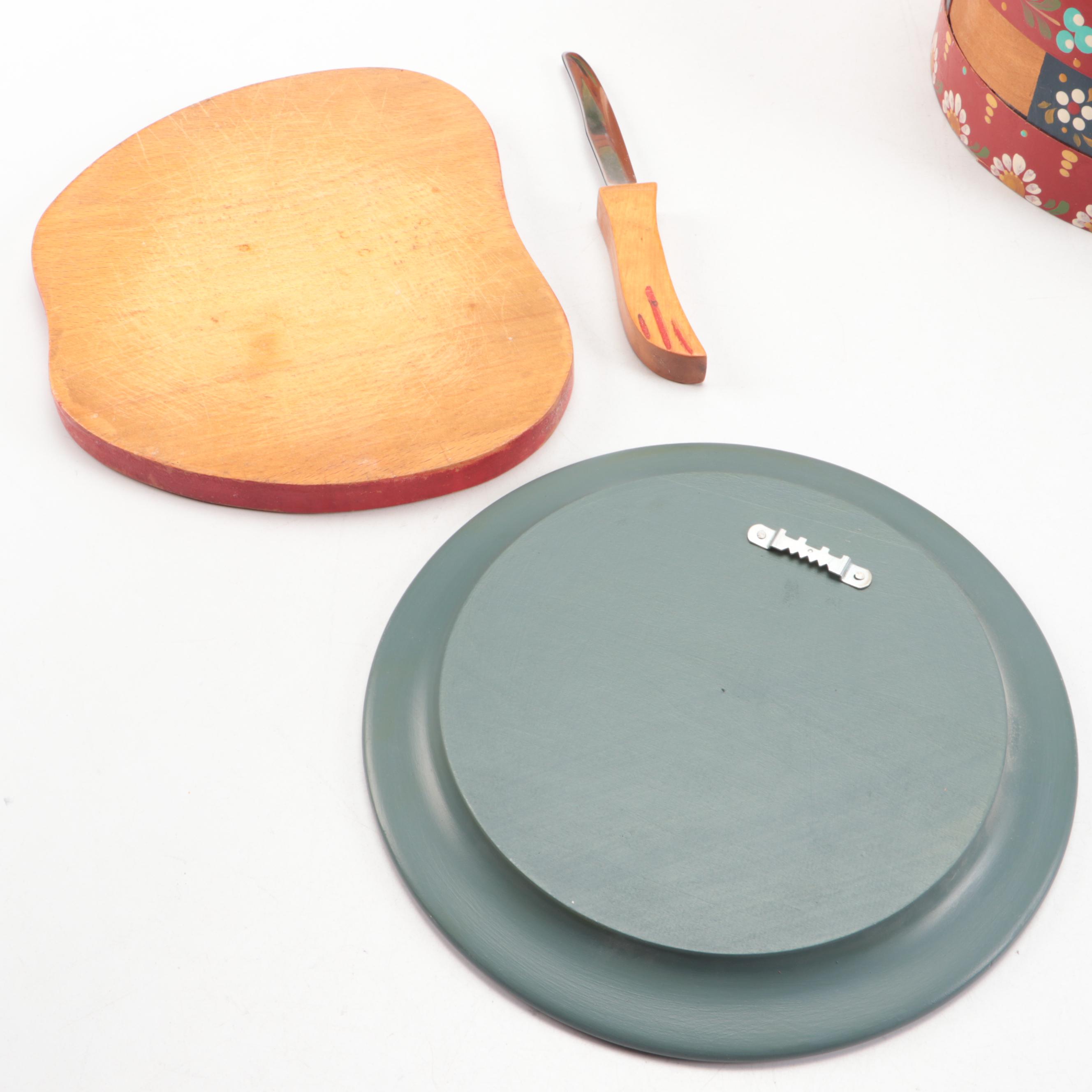 Posey Folk Art Painted Tray with Basket and Other Kitchen Accessories