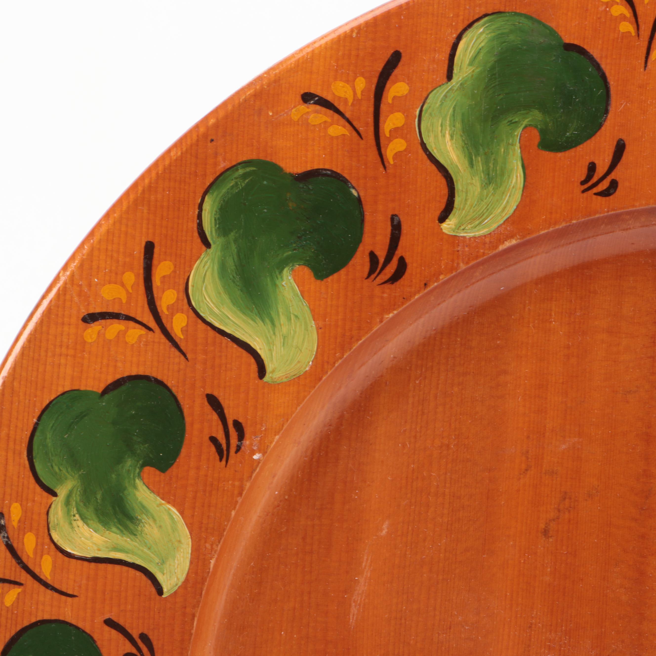 Posey Folk Art Painted Tray with Basket and Other Kitchen Accessories