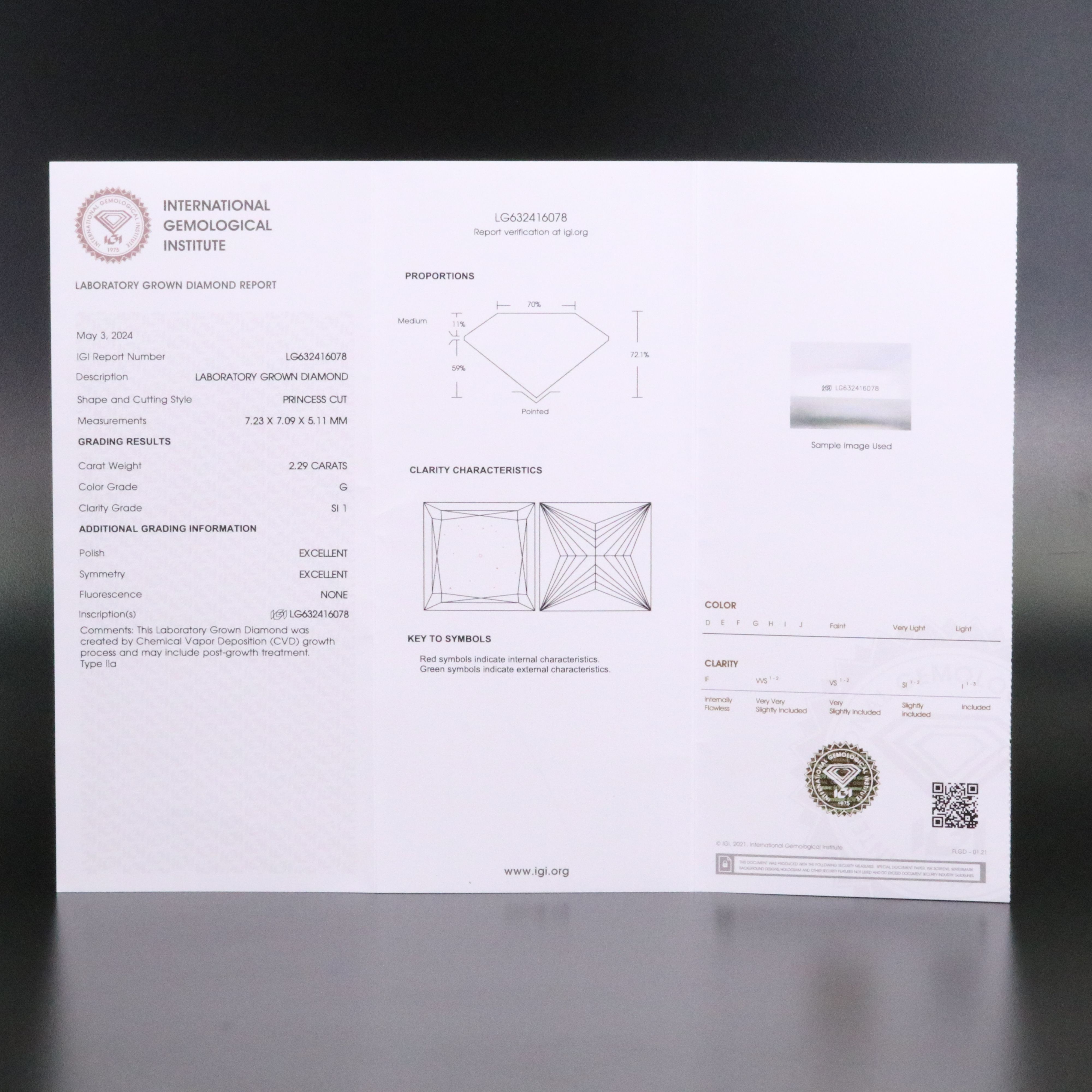 Loose 2.29 CT Lab Grown Diamond with IGI Report