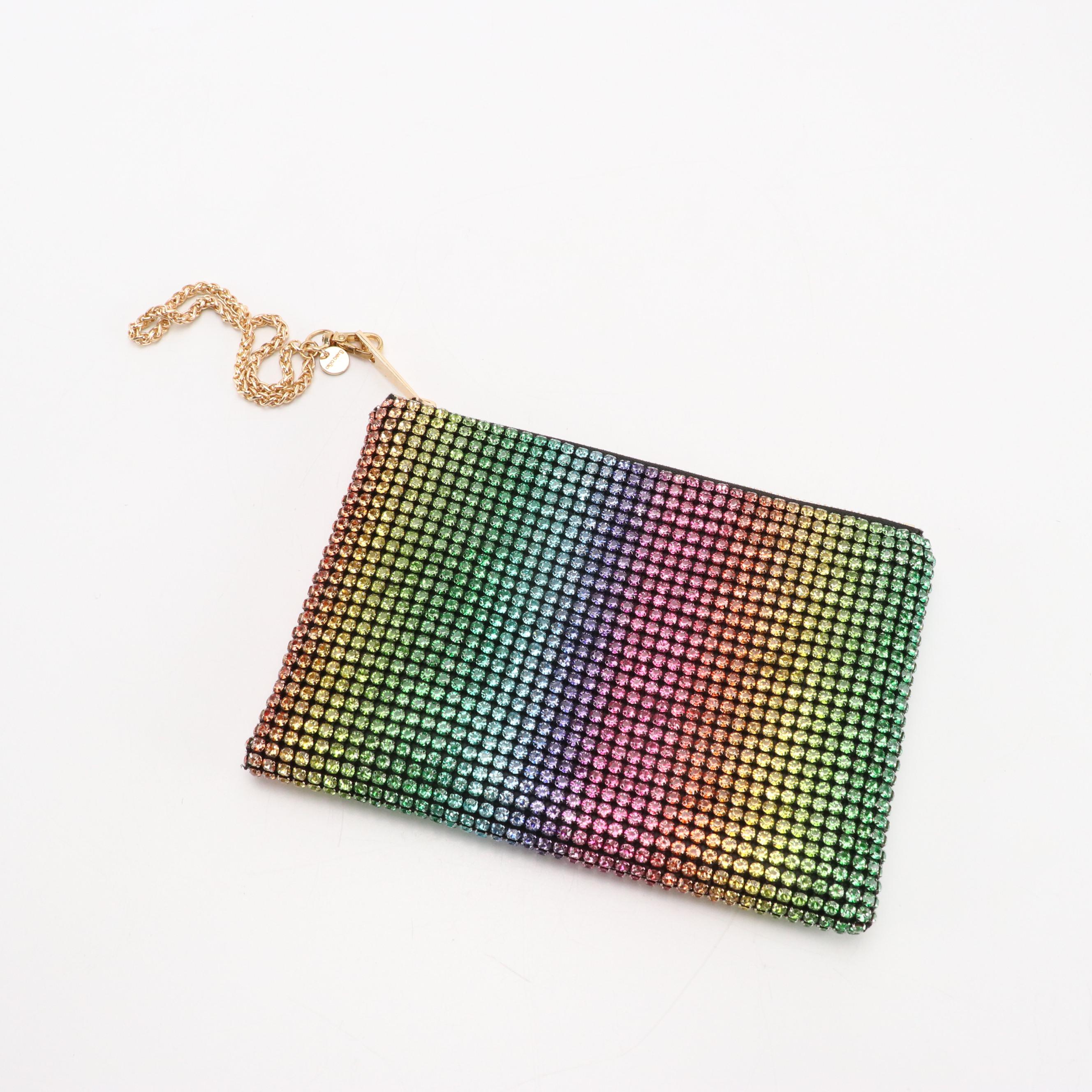 Zac Posen Top Zip Shoulder Bag in Green Leather & Olga Berg Glass Stone Clutch