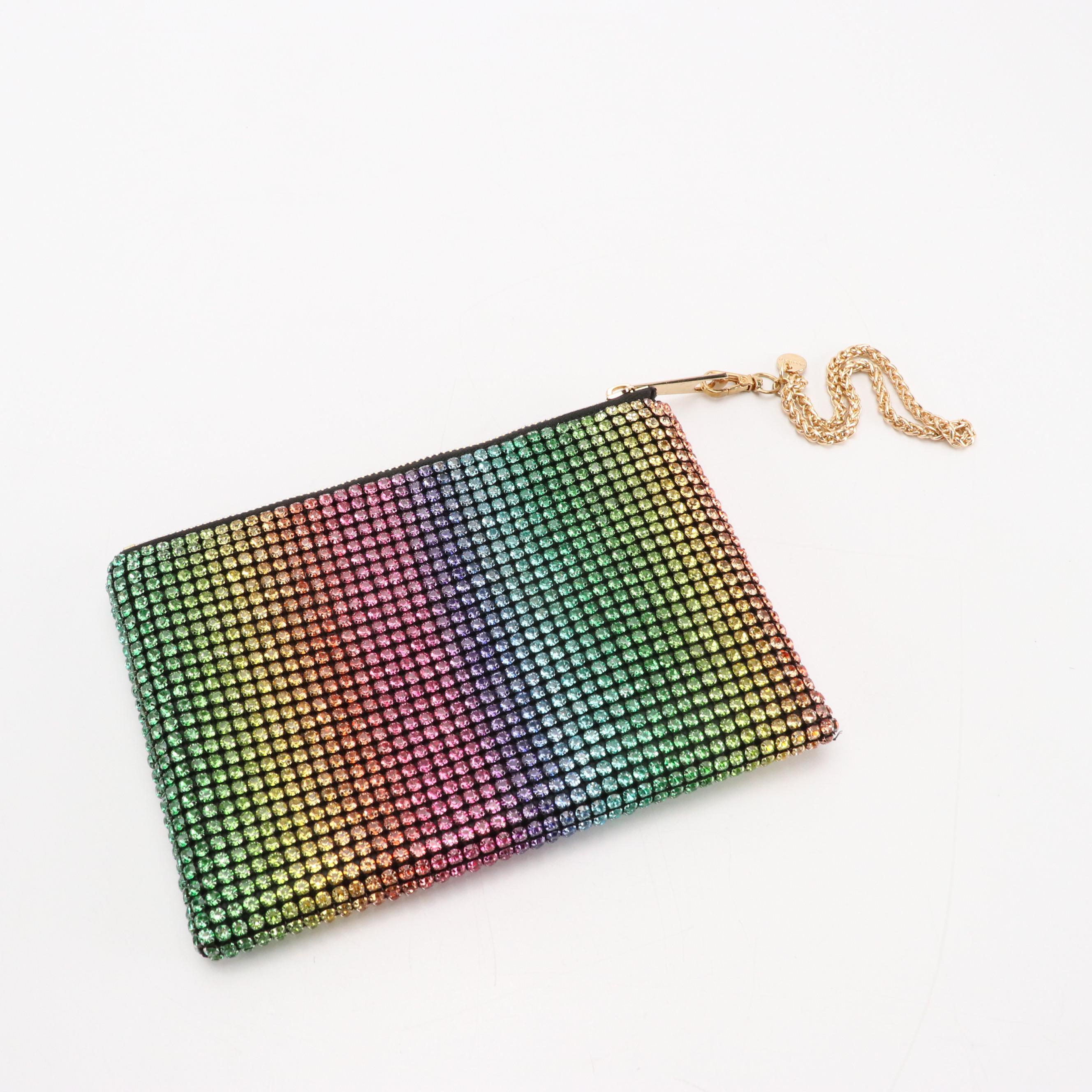 Zac Posen Top Zip Shoulder Bag in Green Leather & Olga Berg Glass Stone Clutch