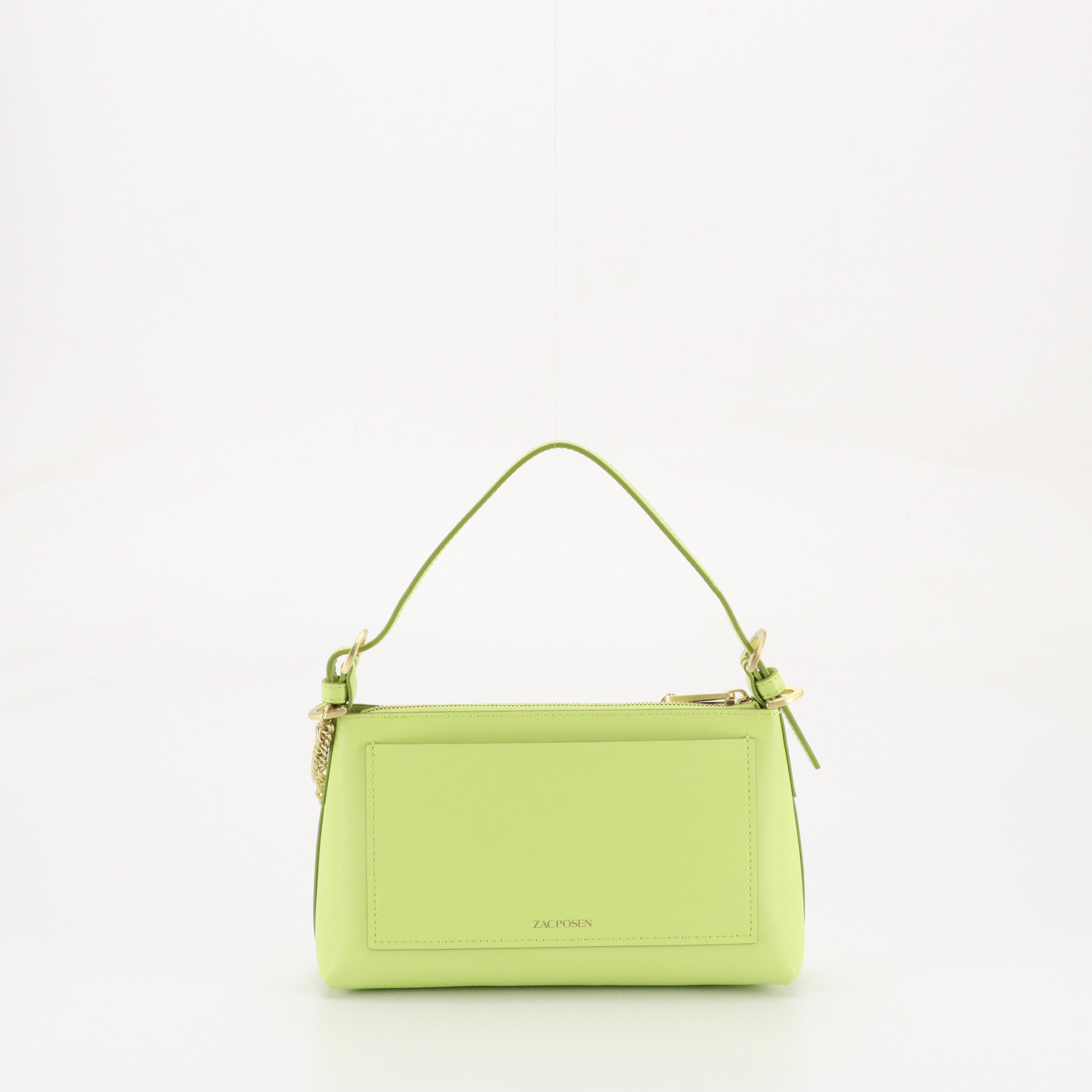 Zac Posen Top Zip Shoulder Bag in Green Leather & Olga Berg Glass Stone Clutch