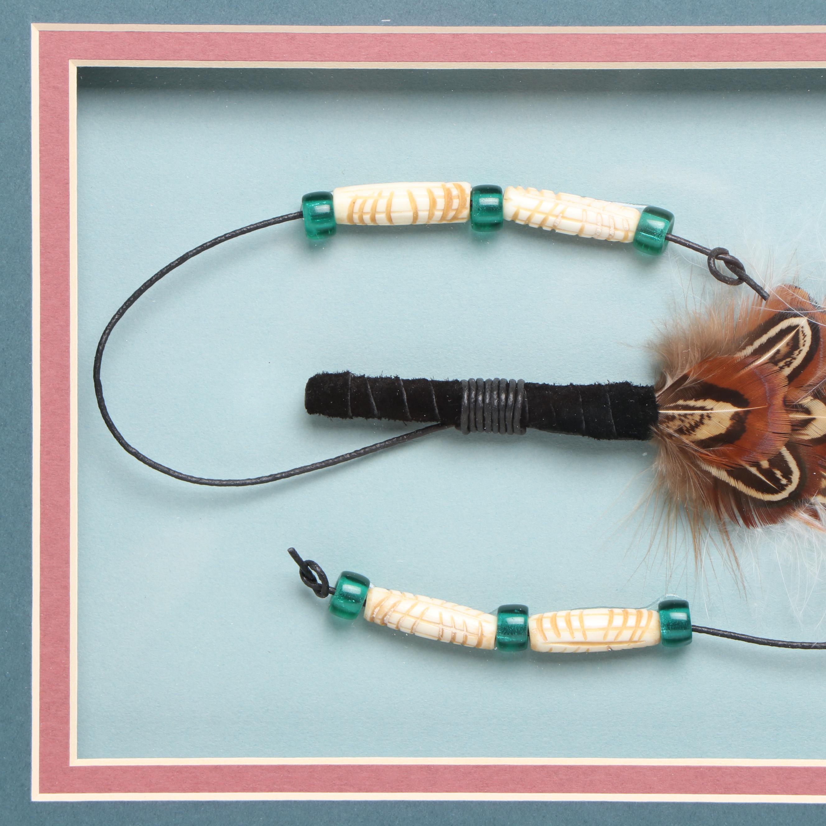 Wolf Portrait Hand-Painted Turkey Feather with Bone, Bead and Feather Details