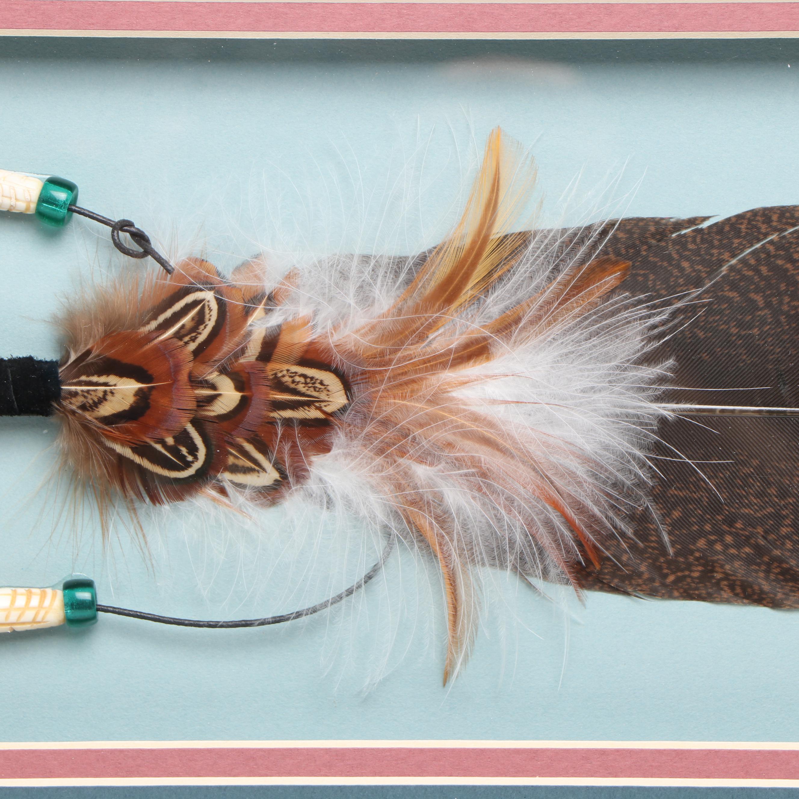 Wolf Portrait Hand-Painted Turkey Feather with Bone, Bead and Feather Details