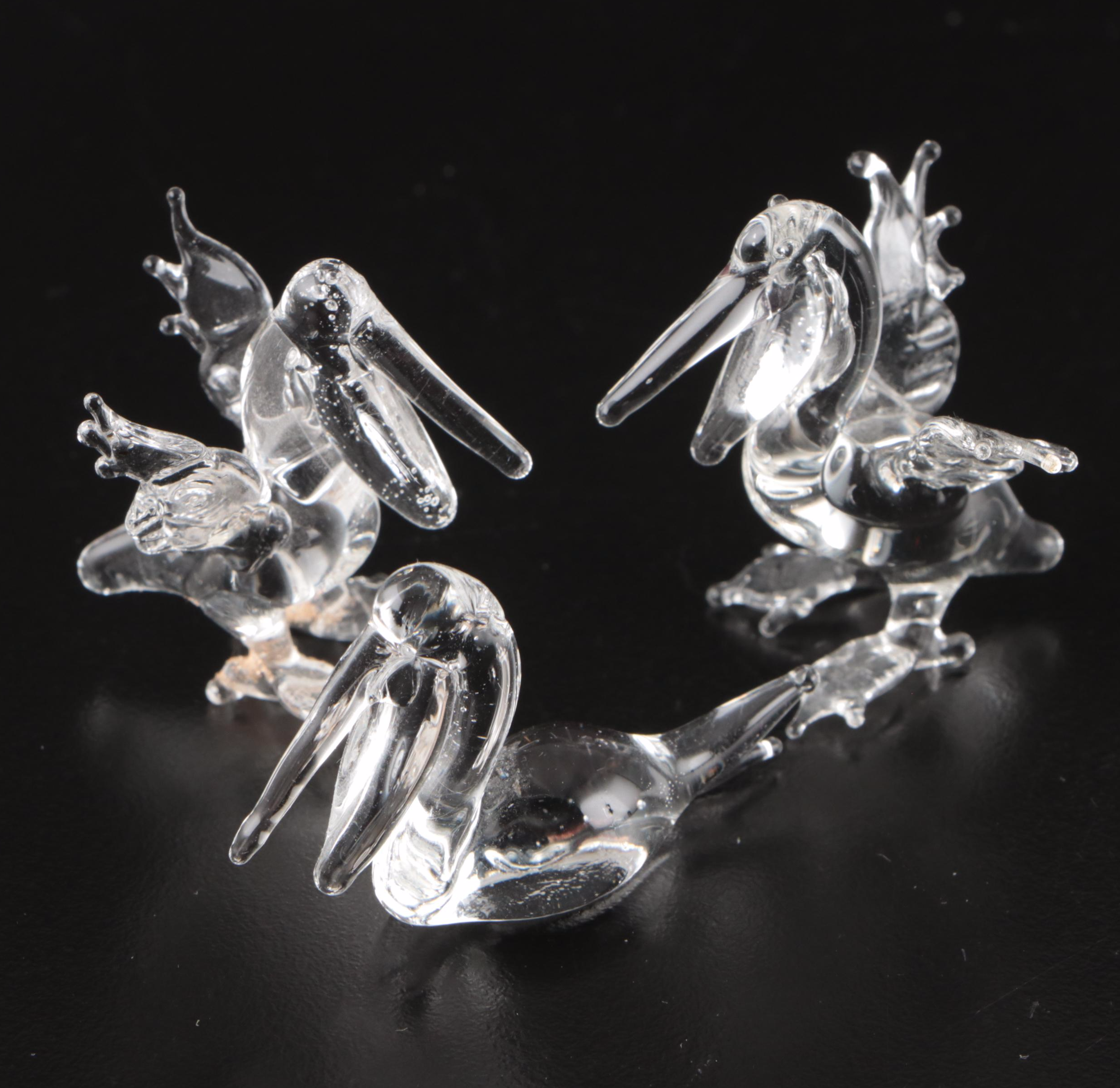 Carved Wood and Glass Animal Figurines