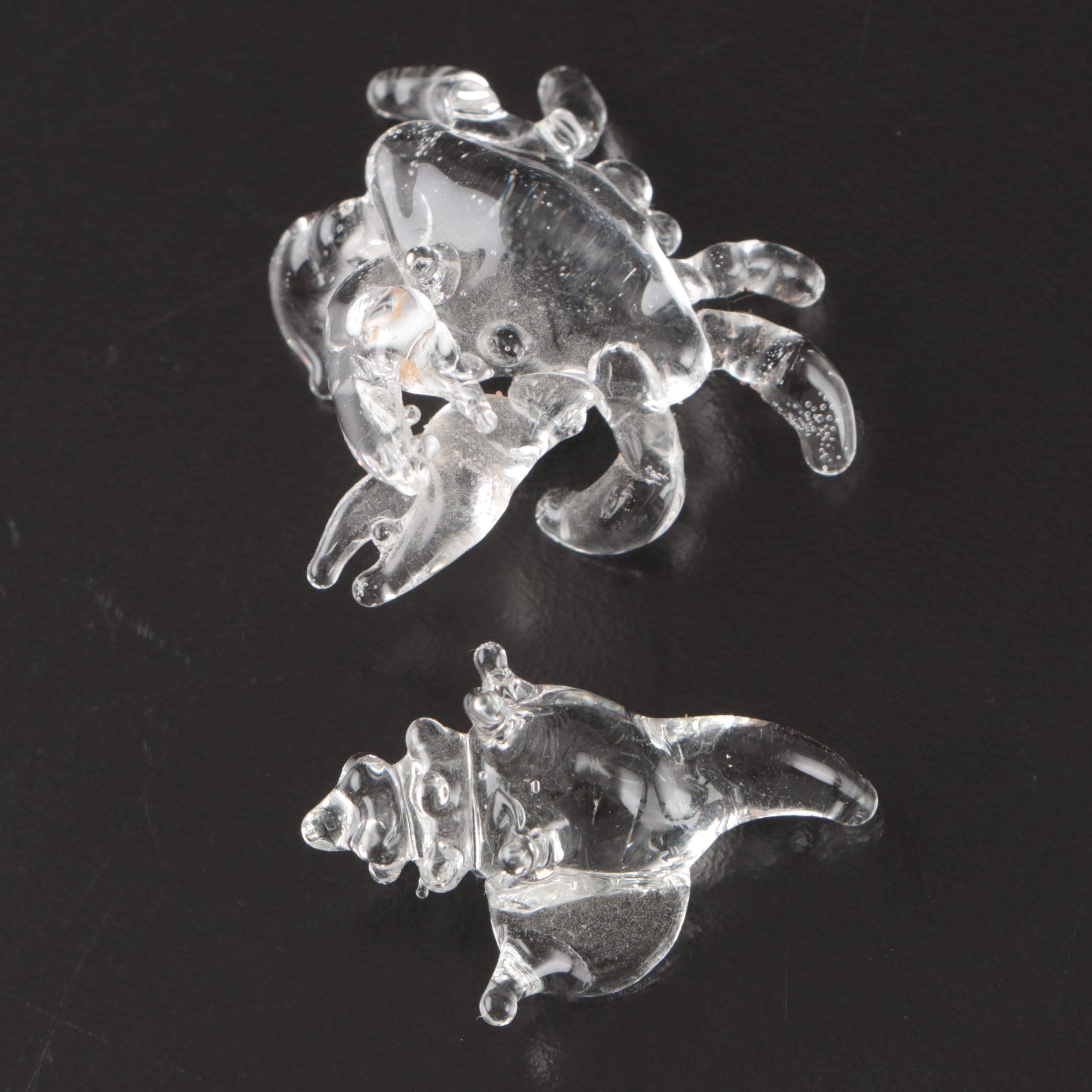 Carved Wood and Glass Animal Figurines