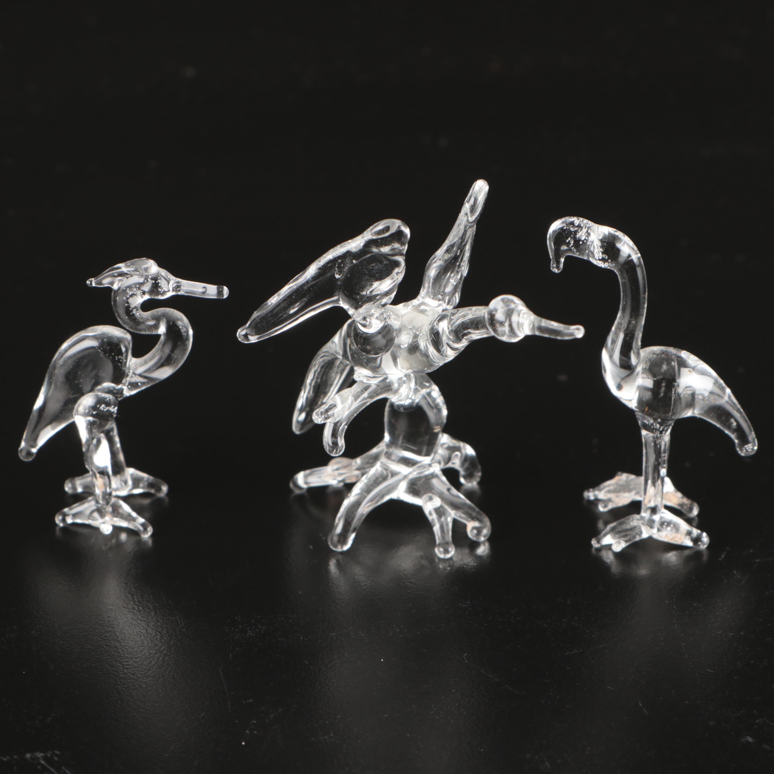 Carved Wood and Glass Animal Figurines