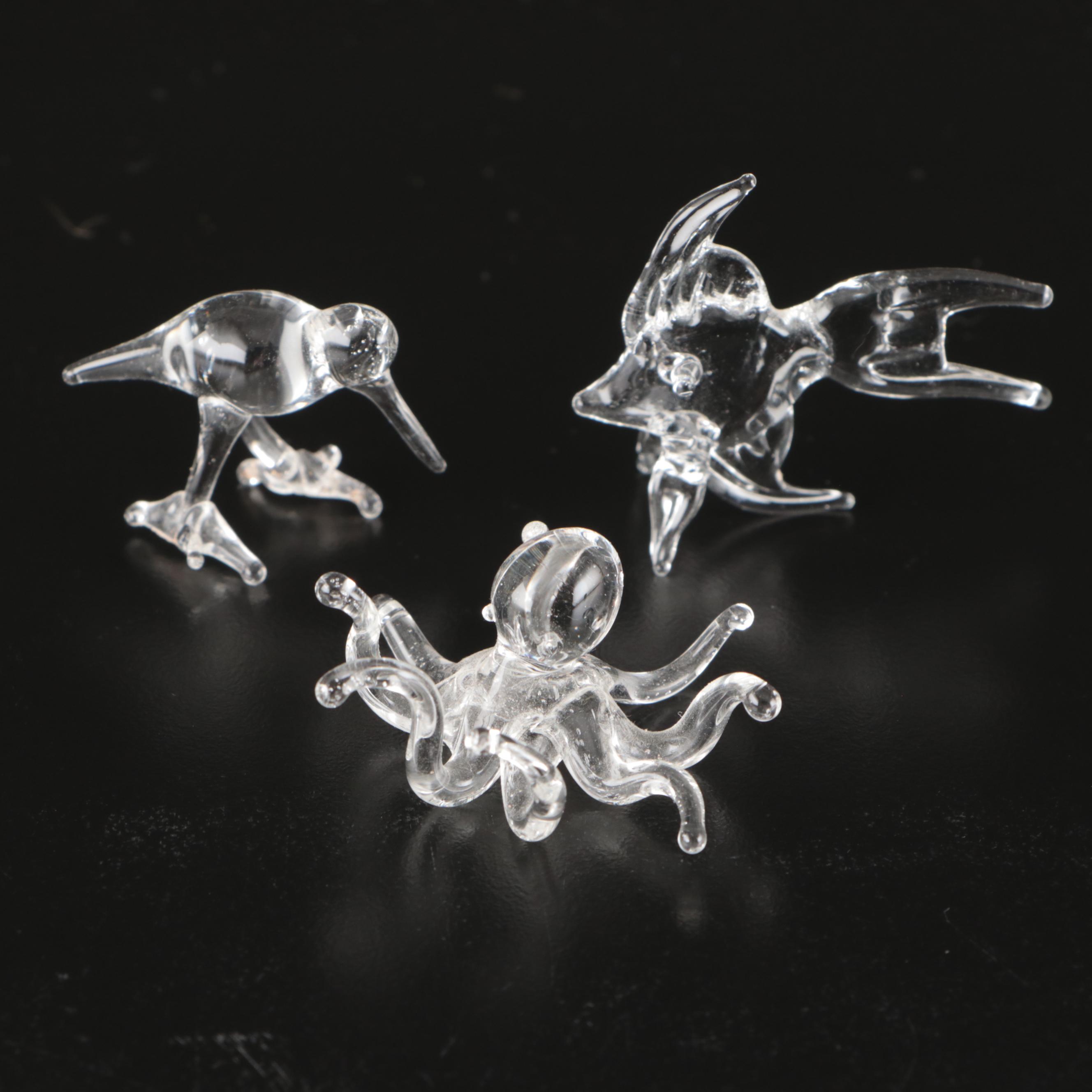 Carved Wood and Glass Animal Figurines