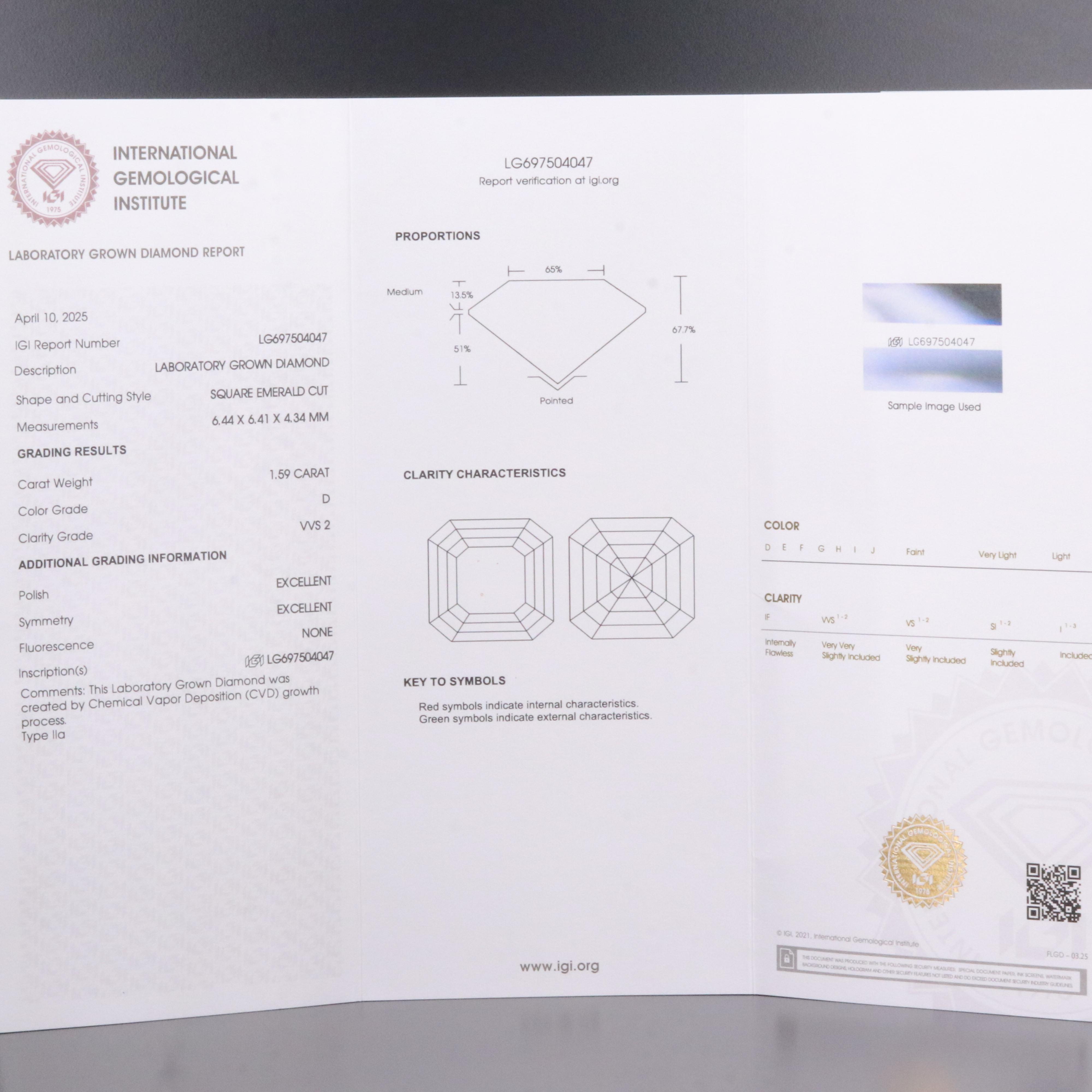 Loose 1.59 CT Lab Grown Diamond with IGI Report