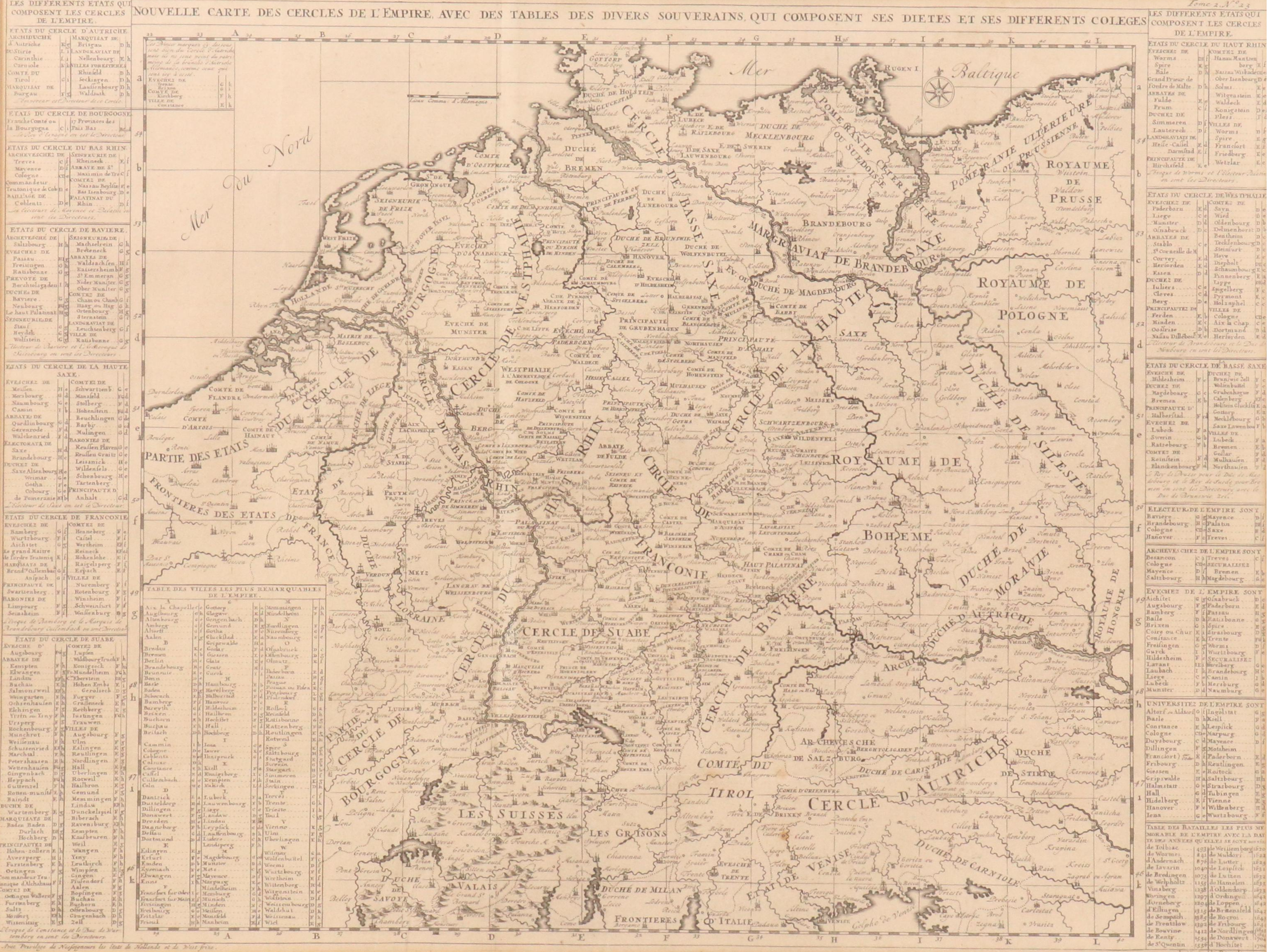 Henri Abraham Chatelain Engraved Map "Nouvelle Carte Des Cercles de l'Empire..."