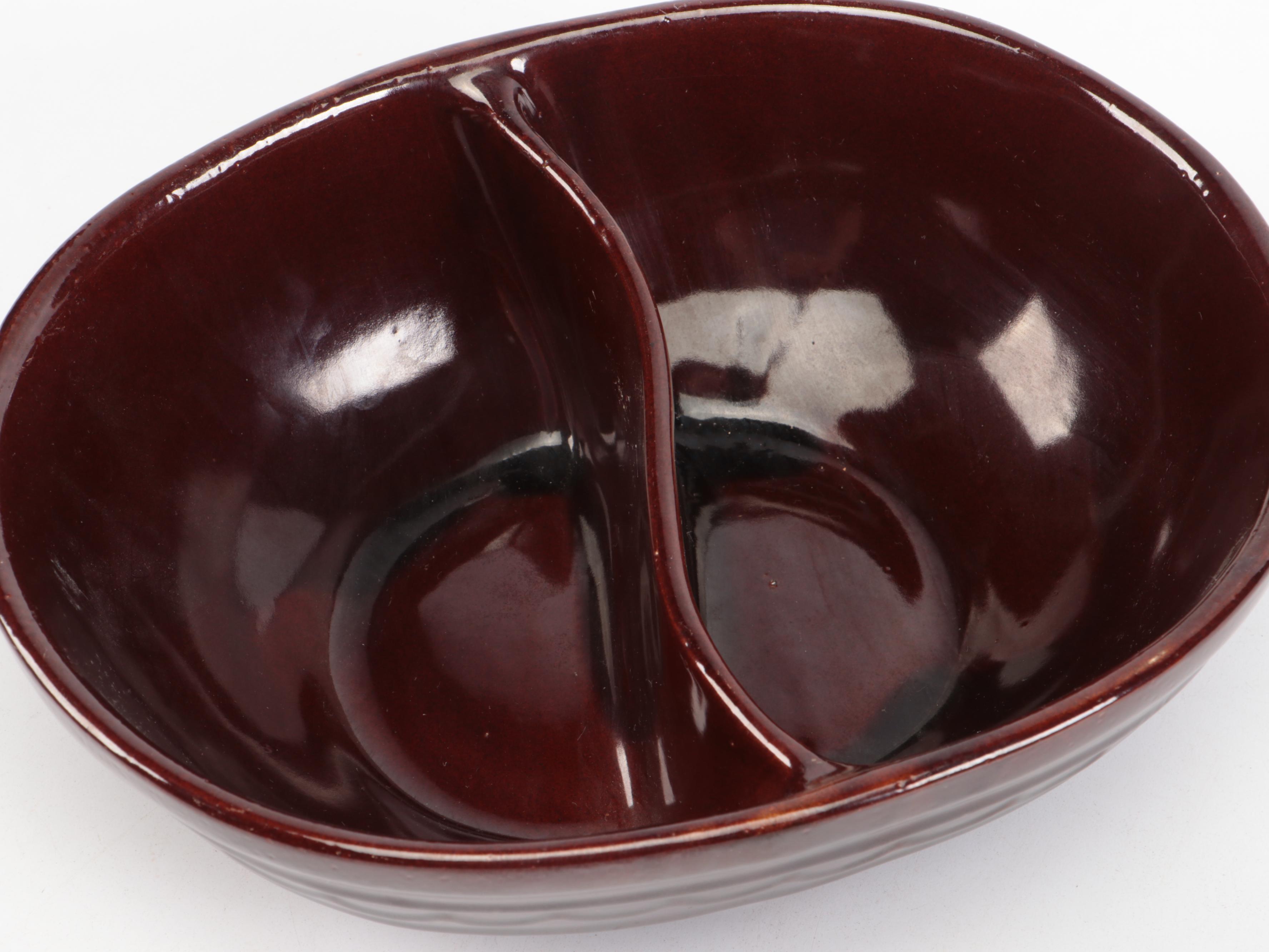 Mar-Crest with Art Deco Style Brownware Bowls and English Brown Betty Teapot,