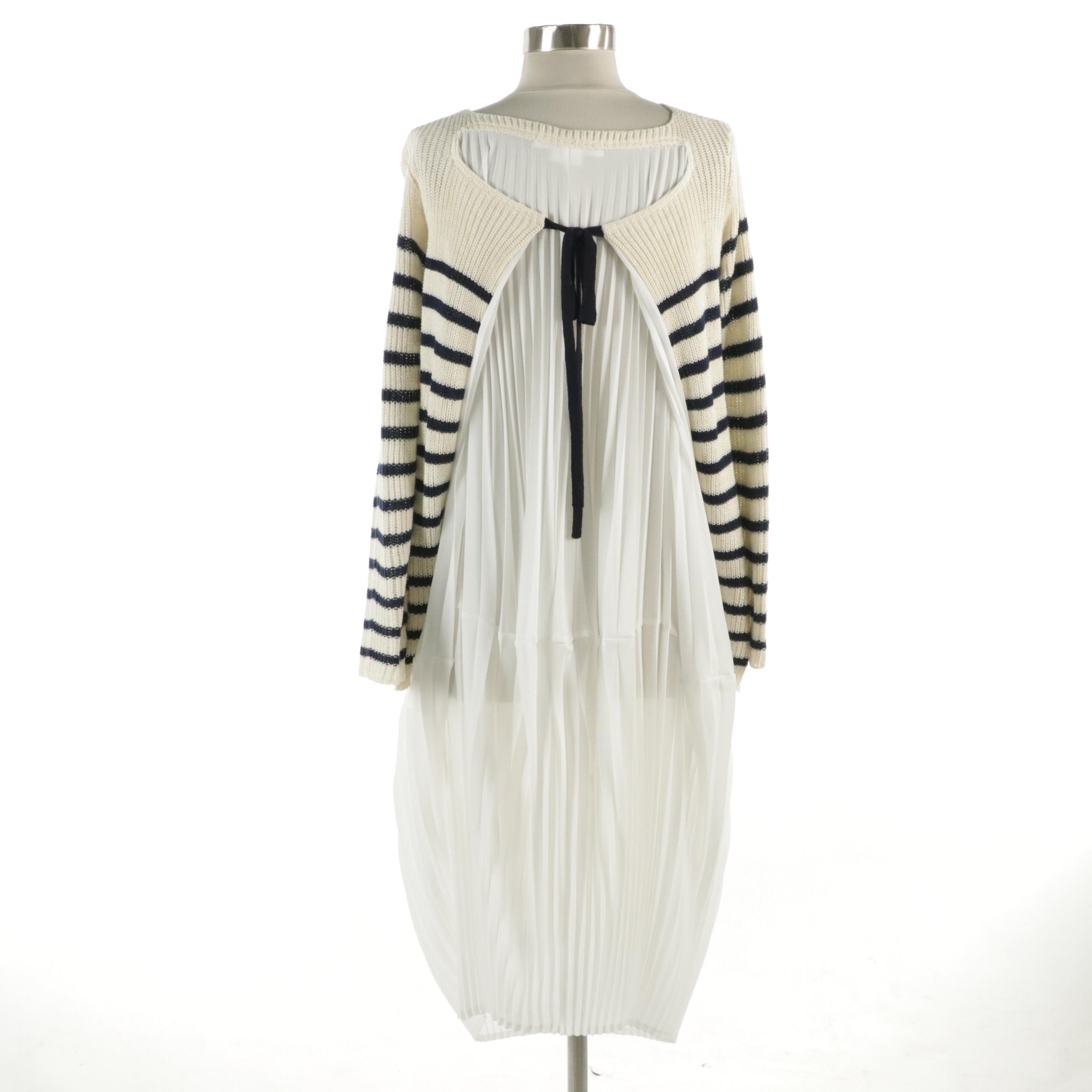Junya Watanabe Comme des Garçons Striped Knit and Pleated Dress with Tie Strap
