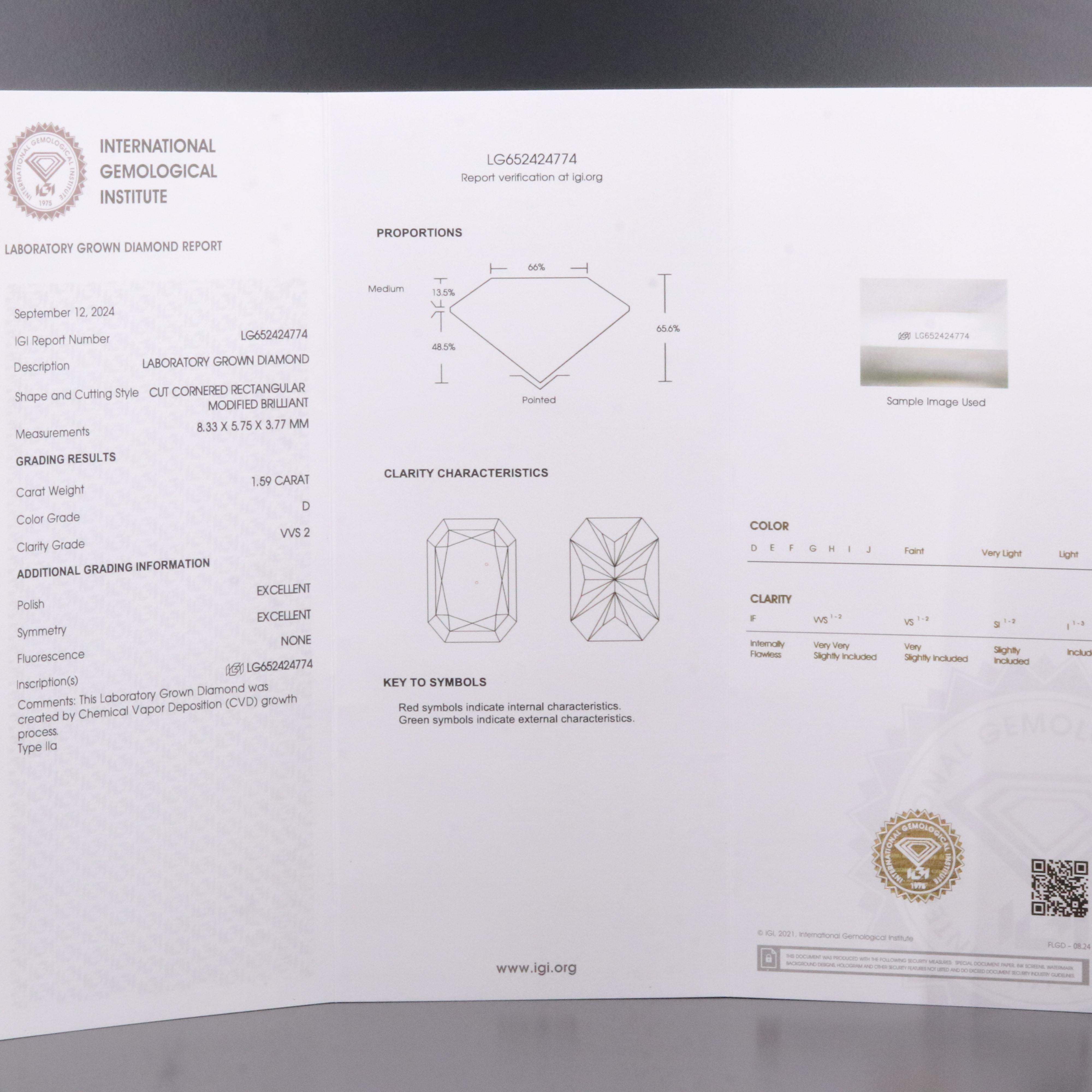 Loose 1.59 CT Lab Grown Diamond with IGI Report
