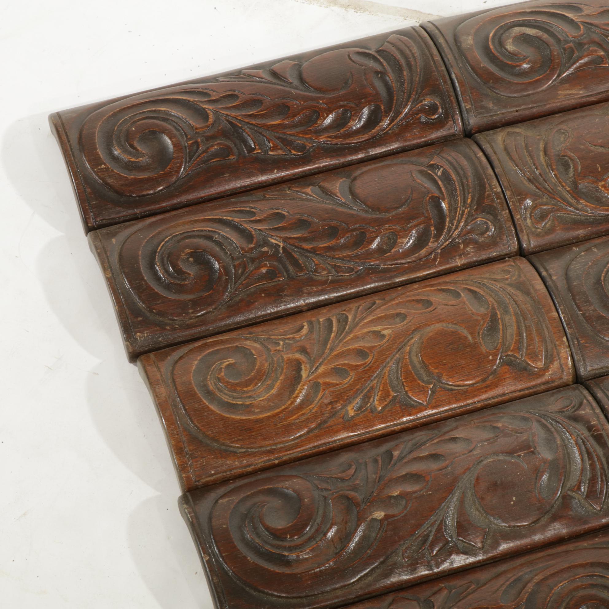 32 Carved Mahogany Curved Panels, 20th Century