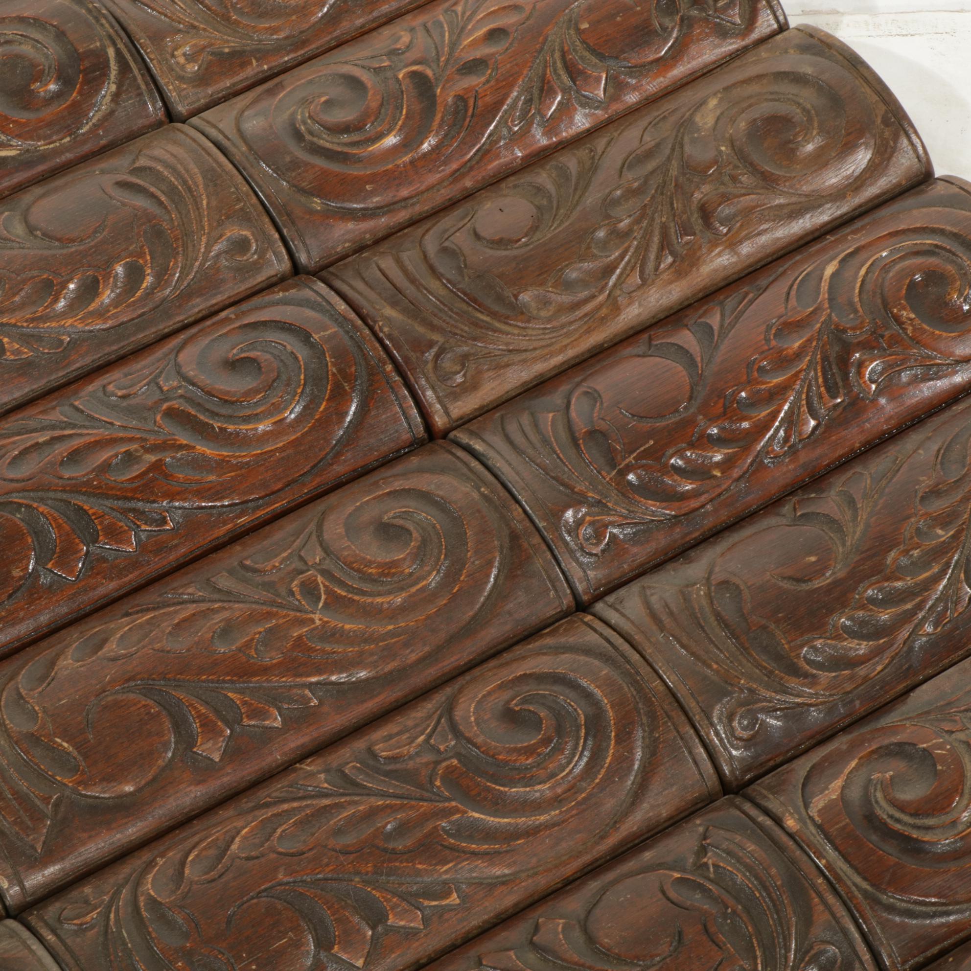 32 Carved Mahogany Curved Panels, 20th Century