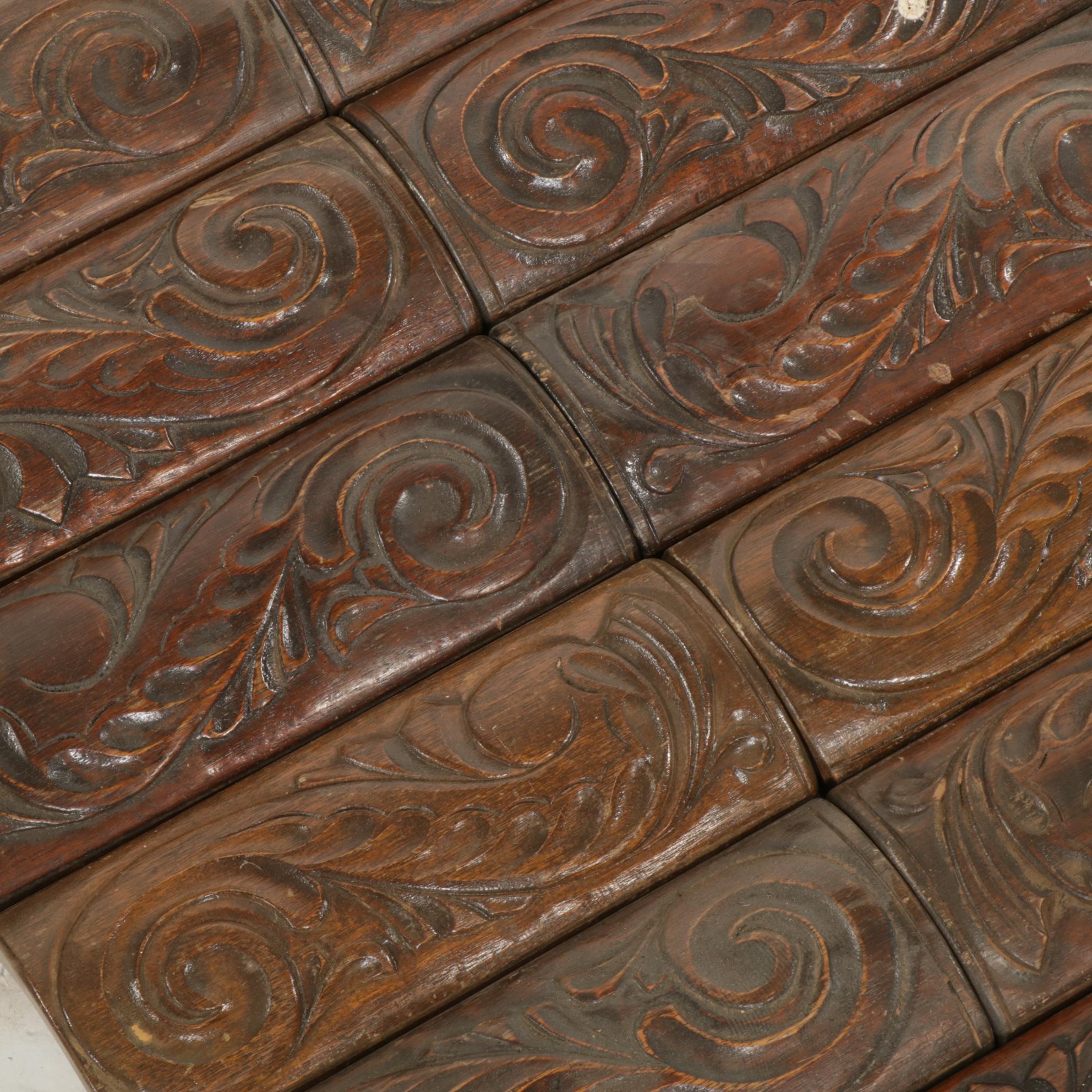 32 Carved Mahogany Curved Panels, 20th Century
