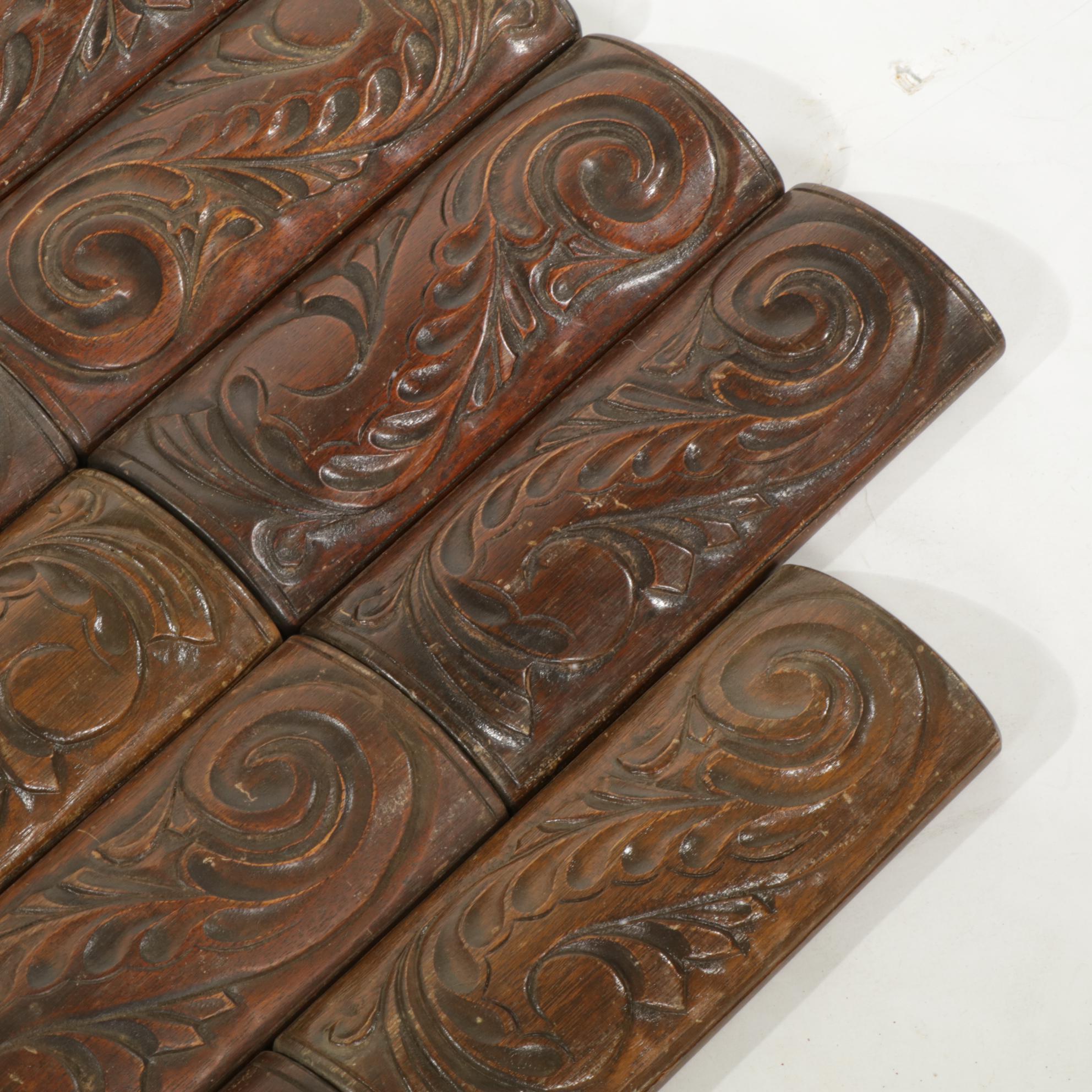 32 Carved Mahogany Curved Panels, 20th Century