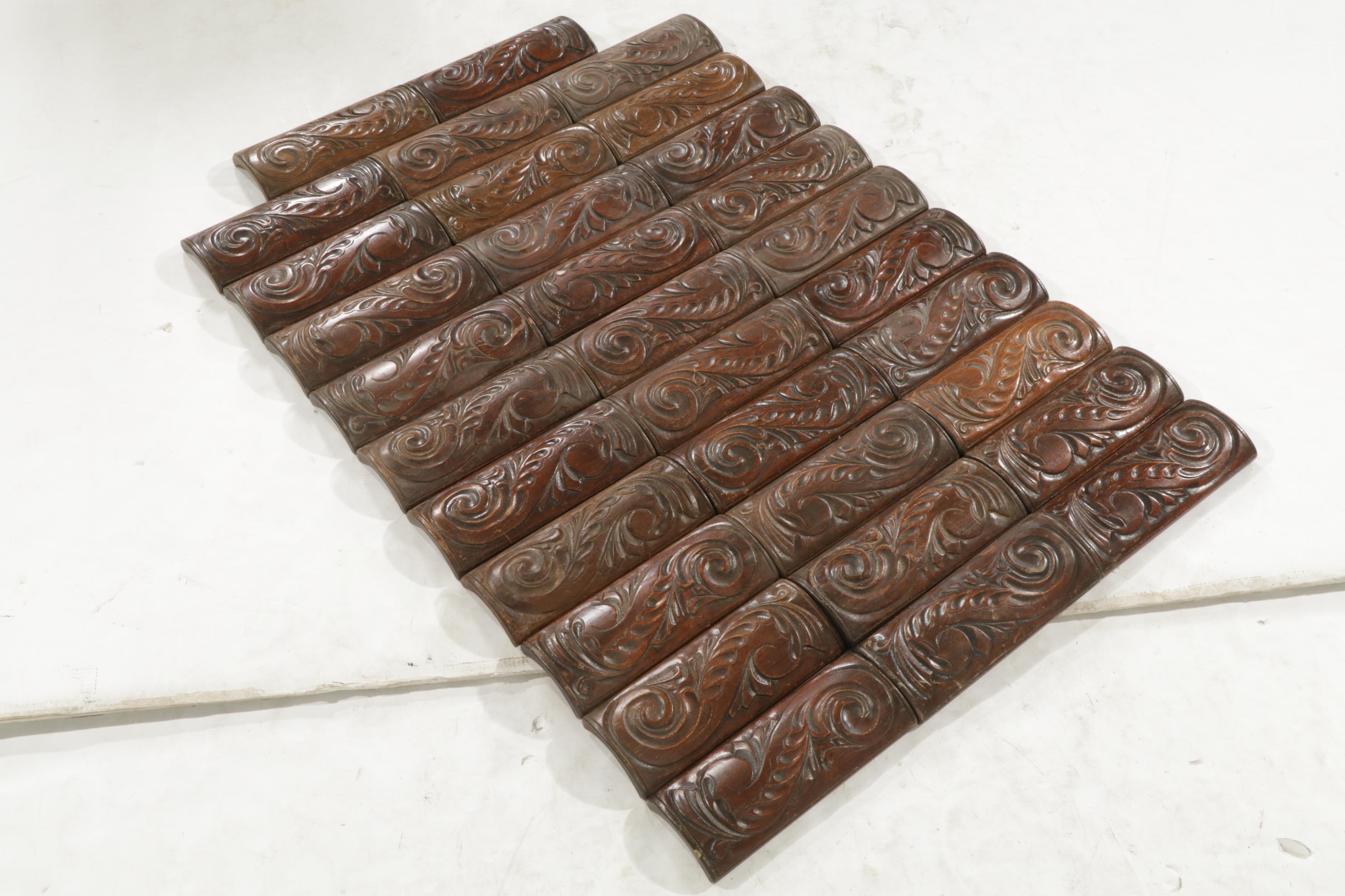 32 Carved Mahogany Curved Panels, 20th Century