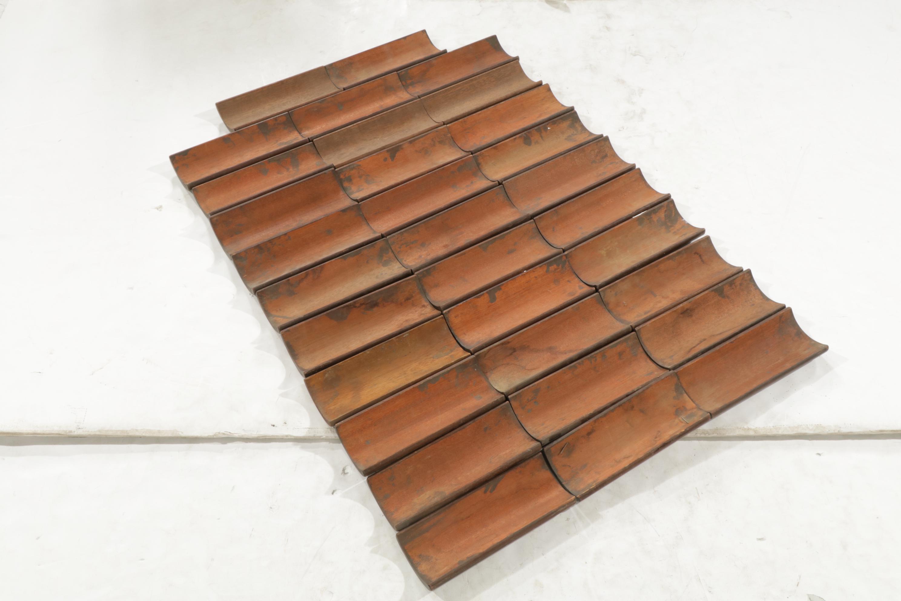 32 Carved Mahogany Curved Panels, 20th Century