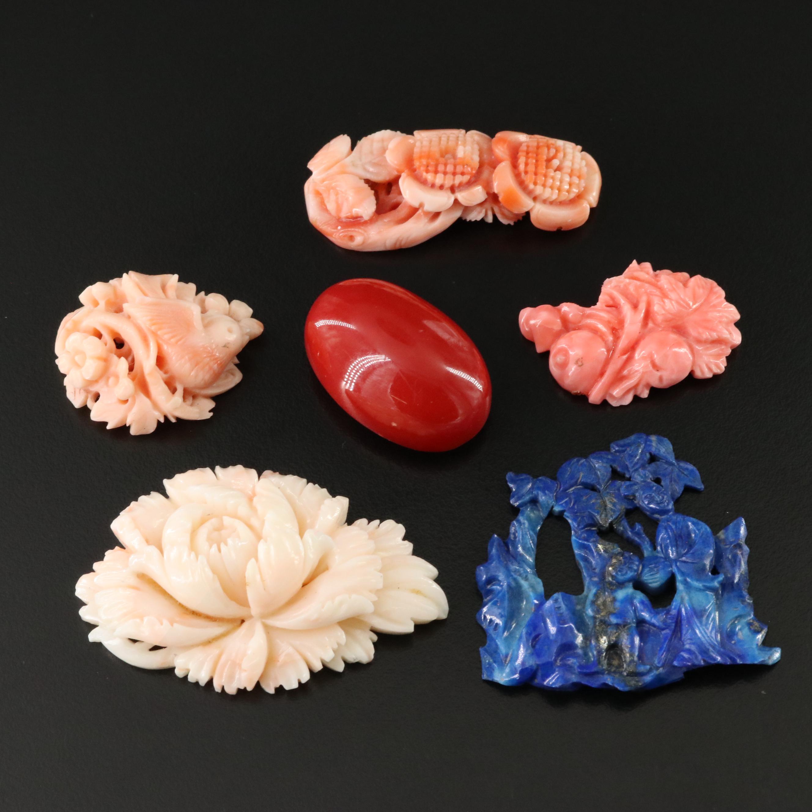 Loose Gemstone Lot Including Coral and Lapis Lazuli