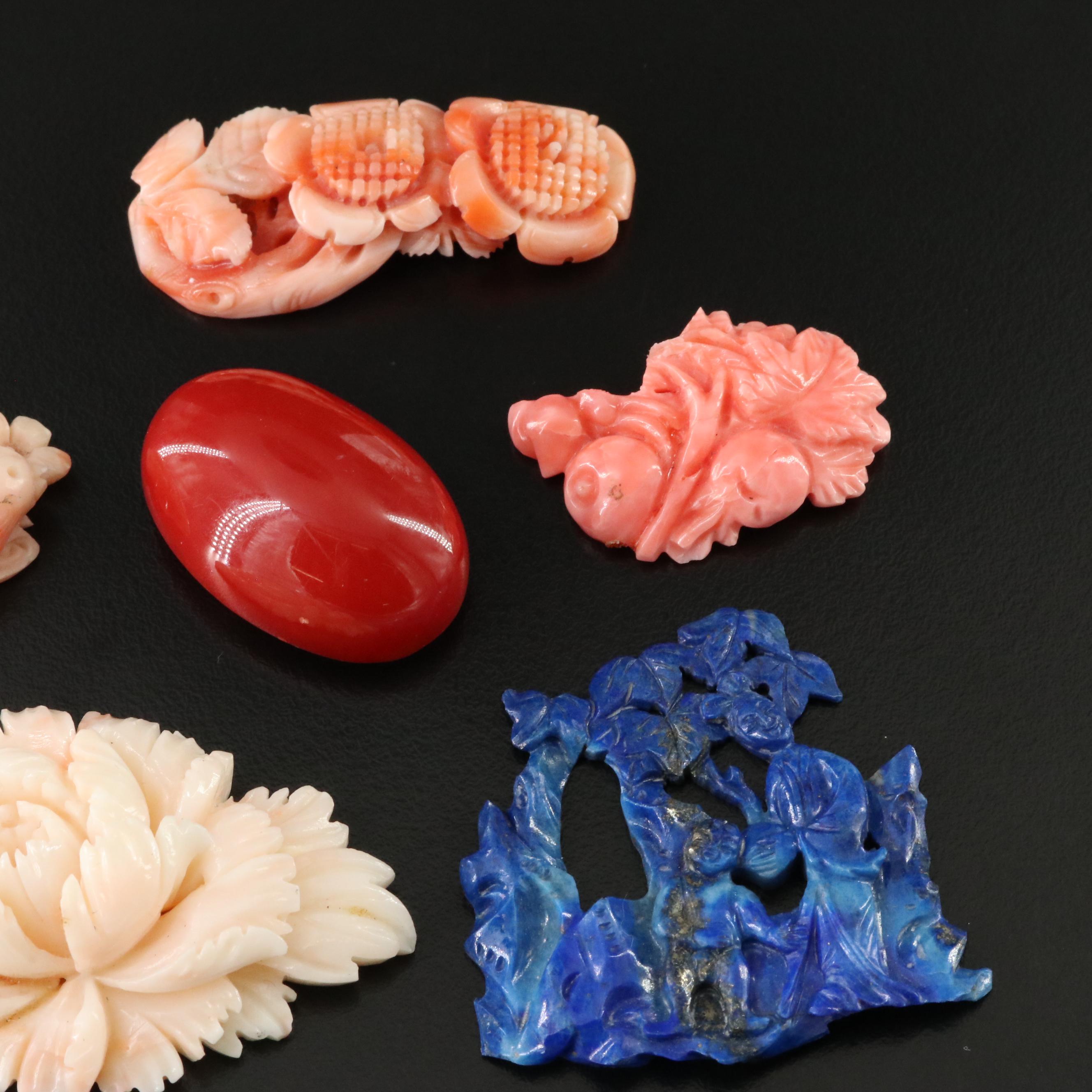 Loose Gemstone Lot Including Coral and Lapis Lazuli
