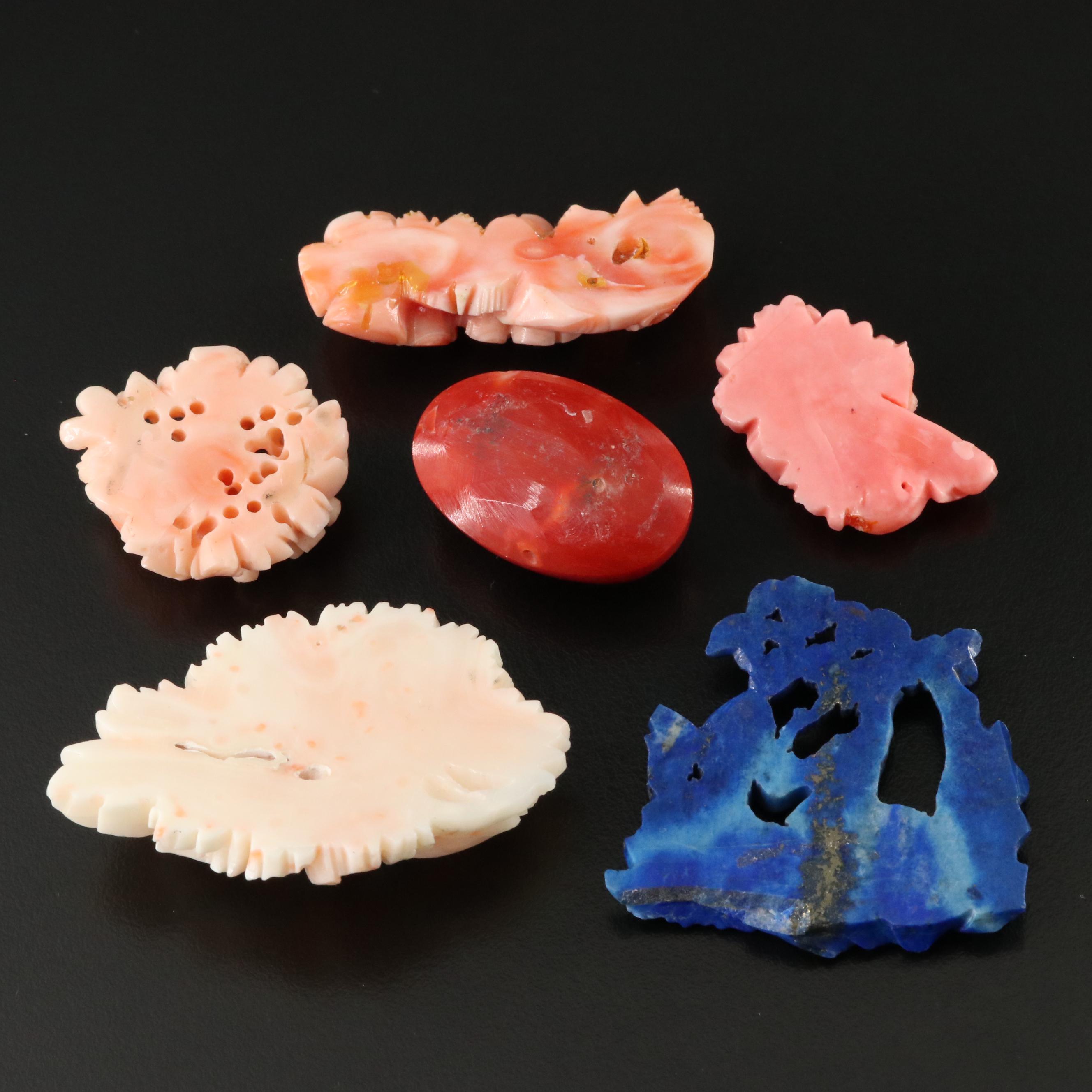 Loose Gemstone Lot Including Coral and Lapis Lazuli