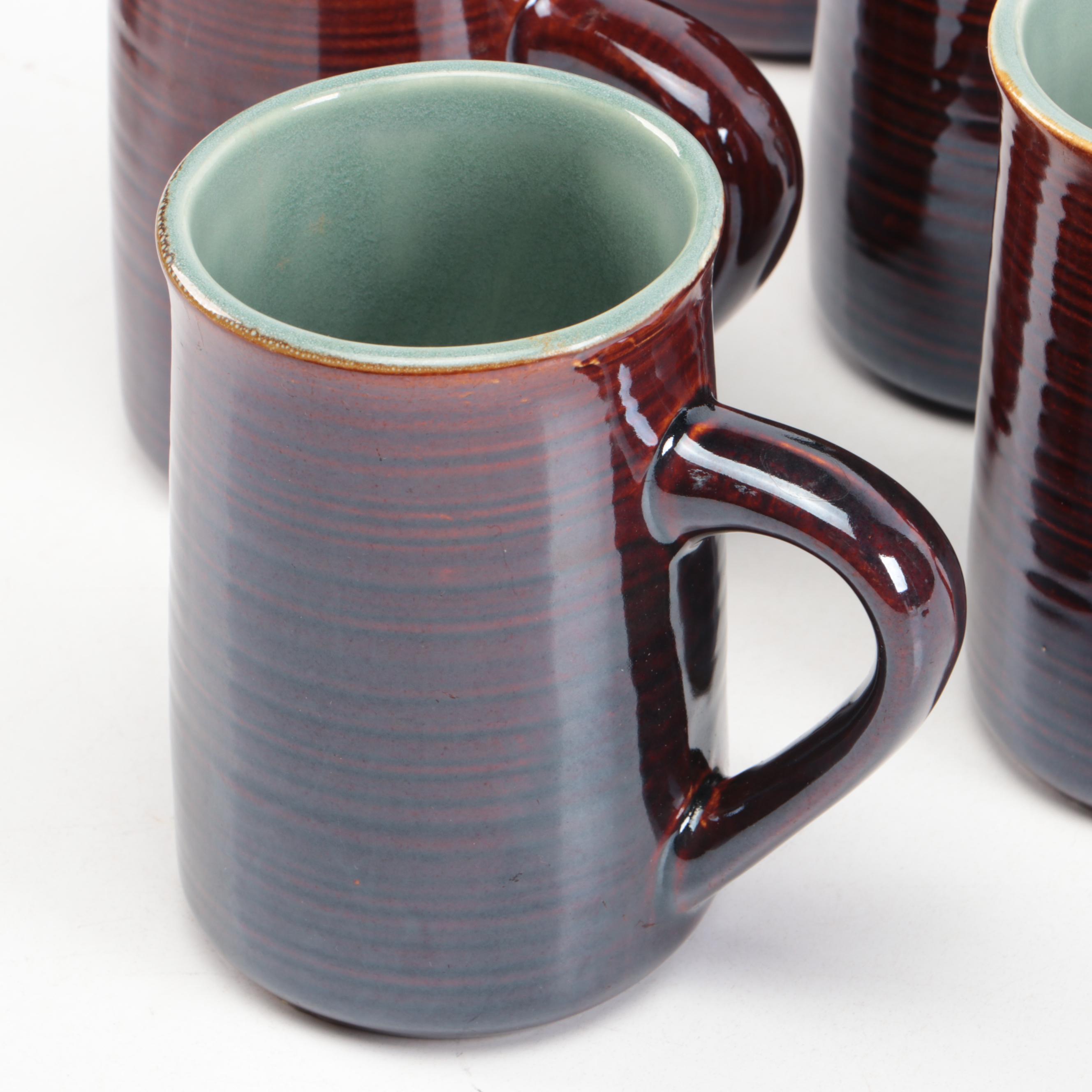 Red Wing Mid Century Modern Brown and Aqua Ring Tableware and Serving Pieces