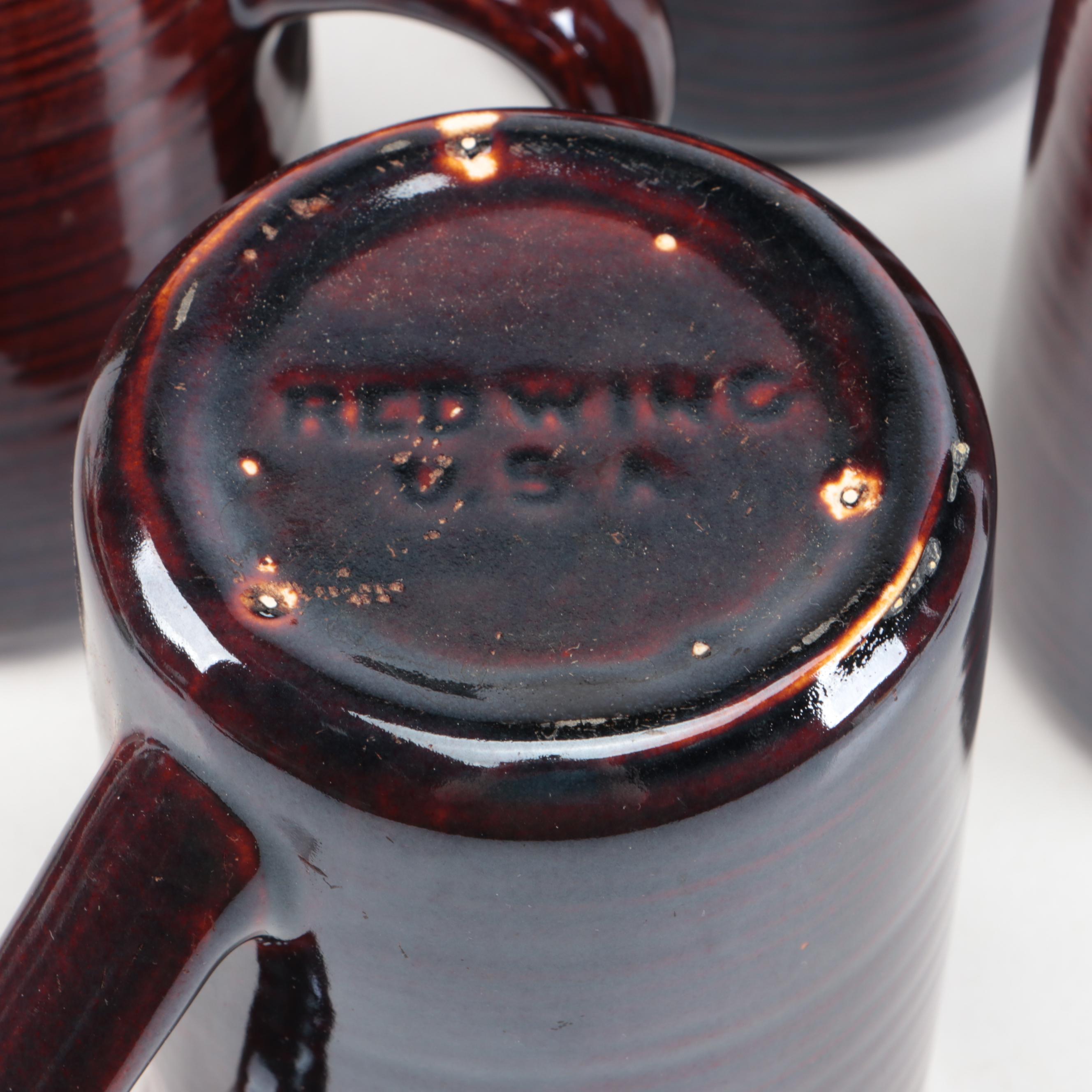 Red Wing Mid Century Modern Brown and Aqua Ring Tableware and Serving Pieces