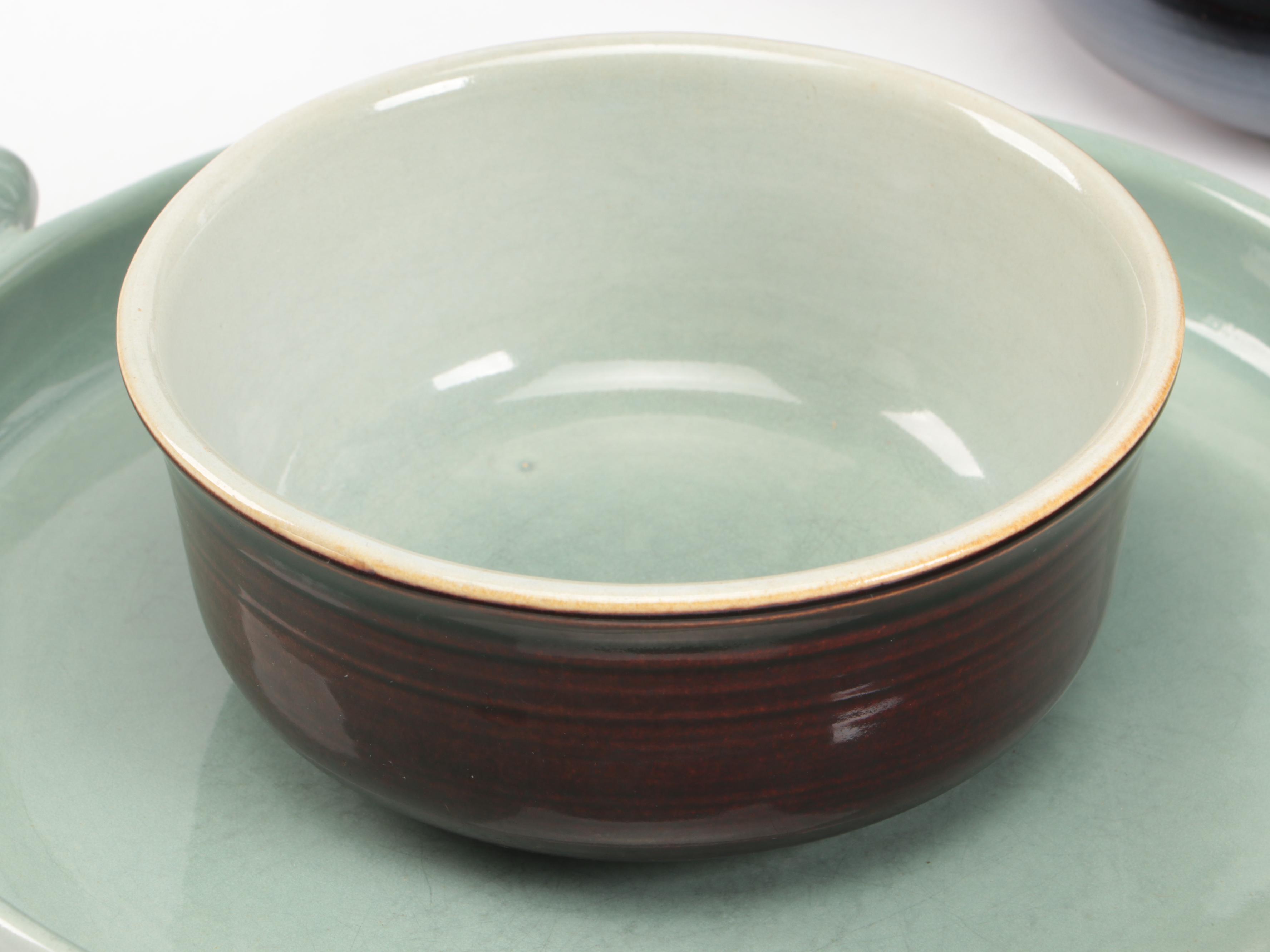 Red Wing Mid Century Modern Brown and Aqua Ring Tableware and Serving Pieces