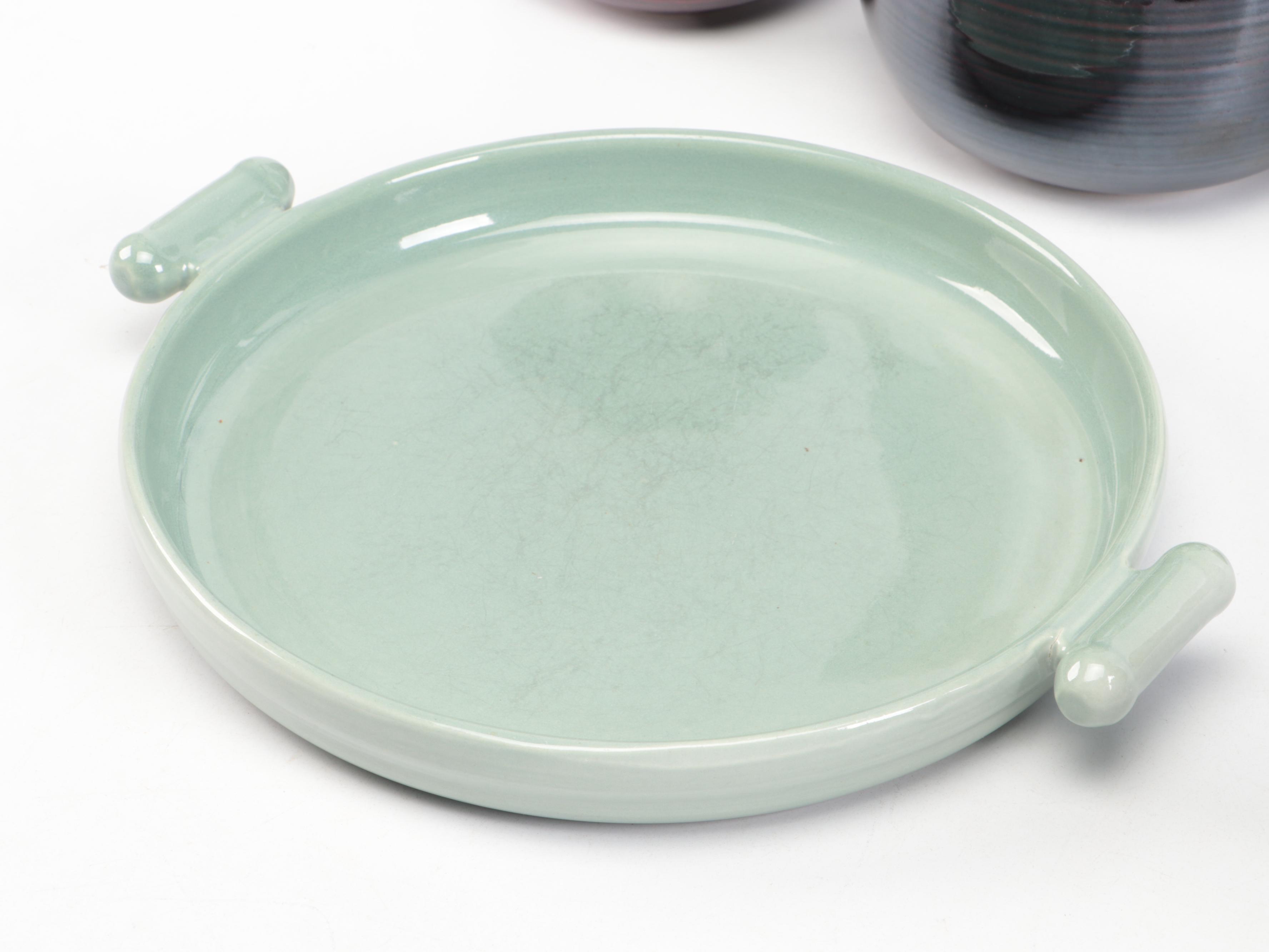 Red Wing Mid Century Modern Brown and Aqua Ring Tableware and Serving Pieces