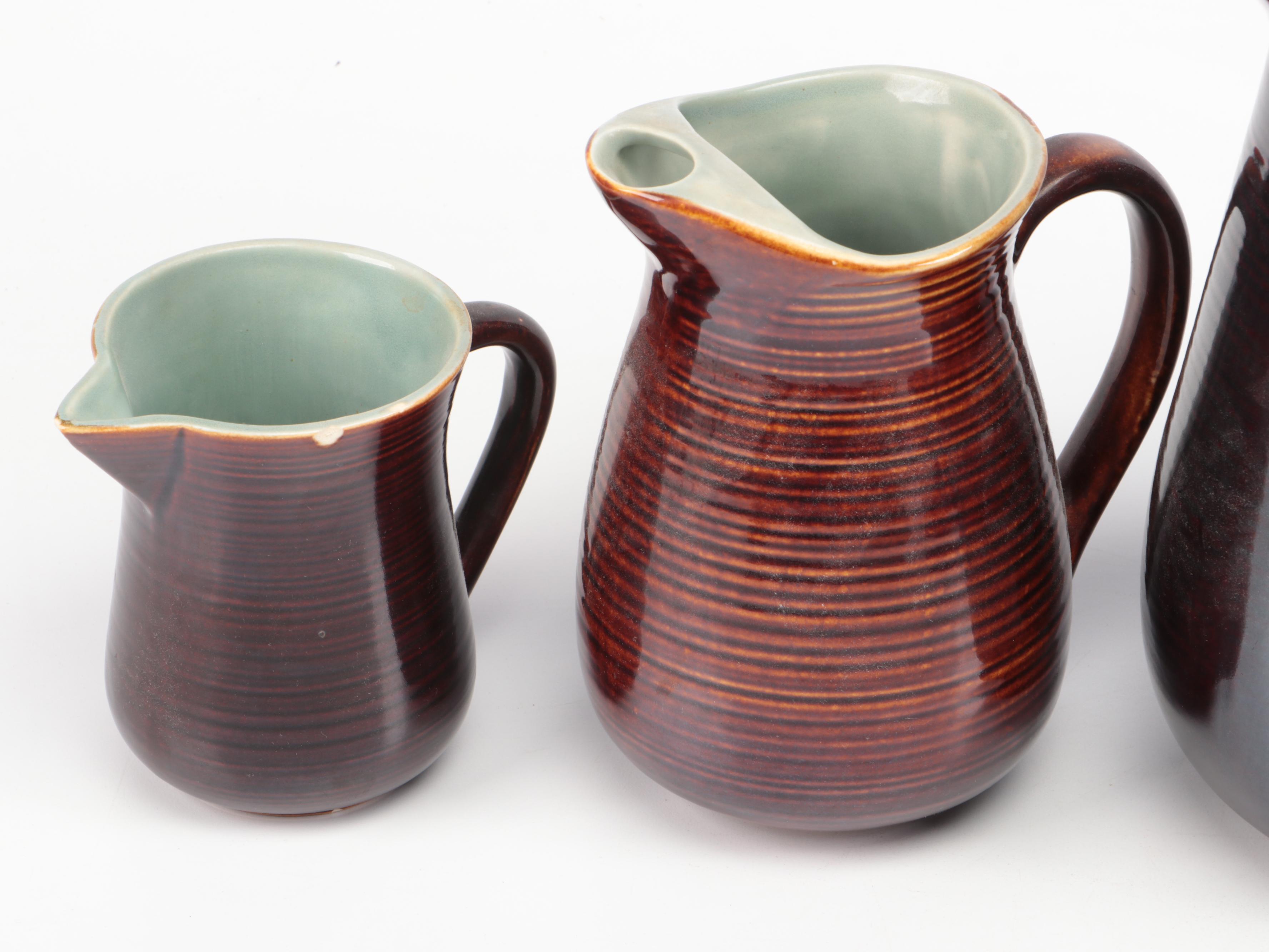 Red Wing Mid Century Modern Brown and Aqua Ring Tableware and Serving Pieces