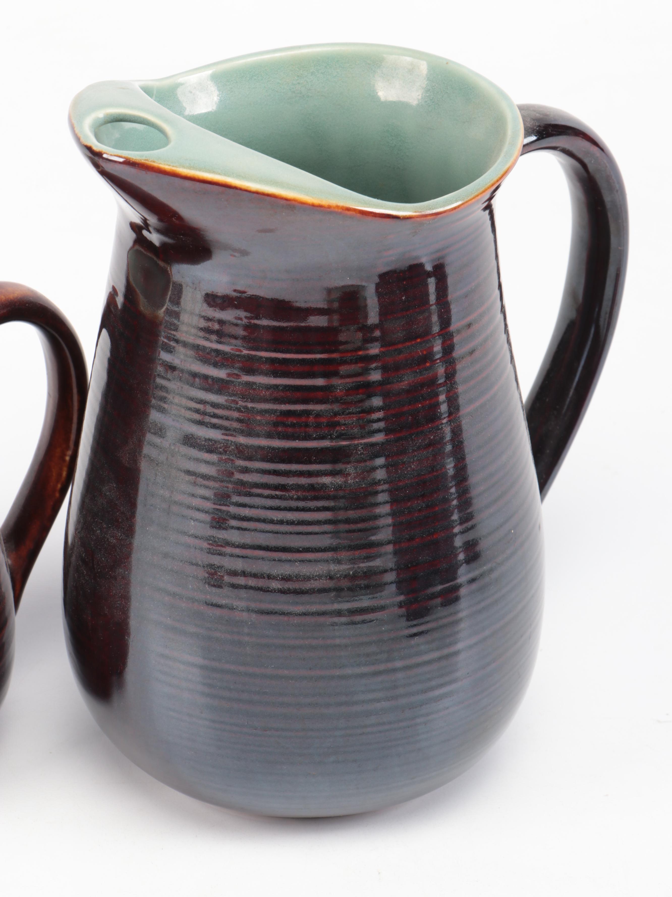 Red Wing Mid Century Modern Brown and Aqua Ring Tableware and Serving Pieces