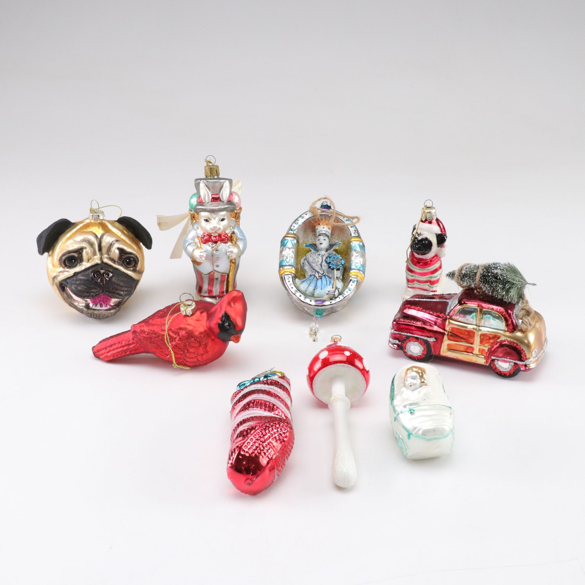 Waterford Spring Easter Bunny Ornament with Pug, Cardinal & More Blown Glass