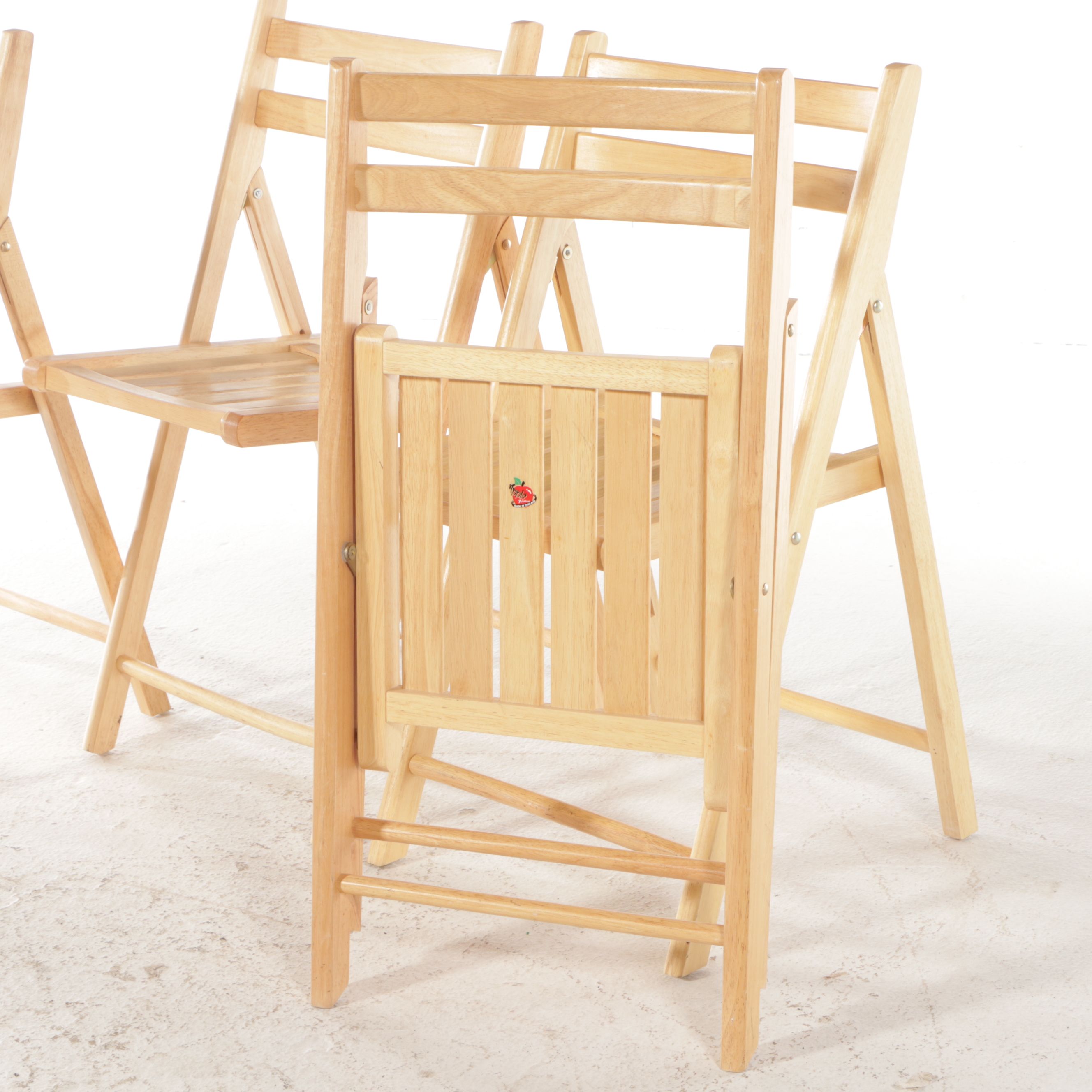 Four Apple Furniture Blonde Wood Folding Chairs with Folding Accent Table
