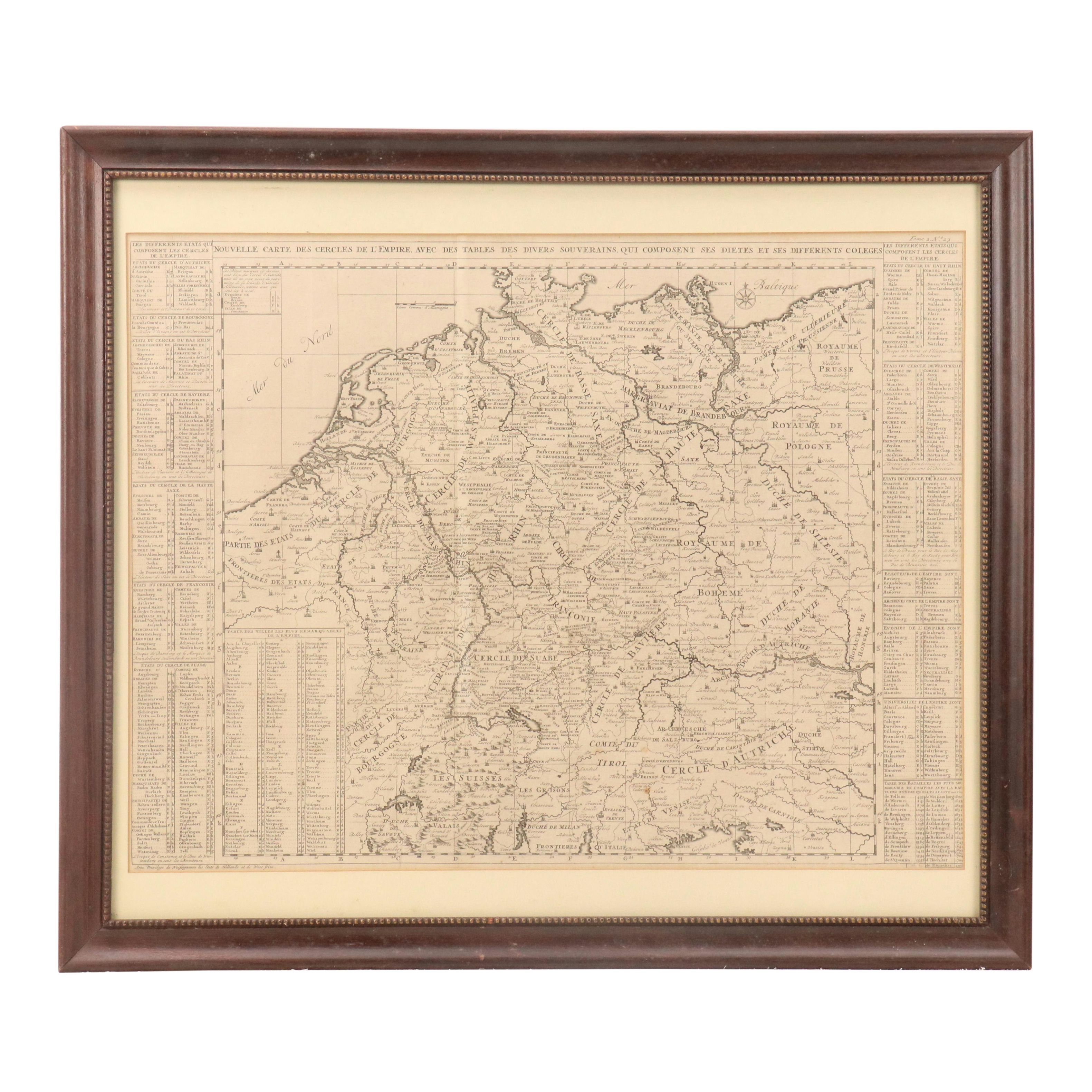 Henri Abraham Chatelain Engraved Map "Nouvelle Carte Des Cercles de l'Empire..."