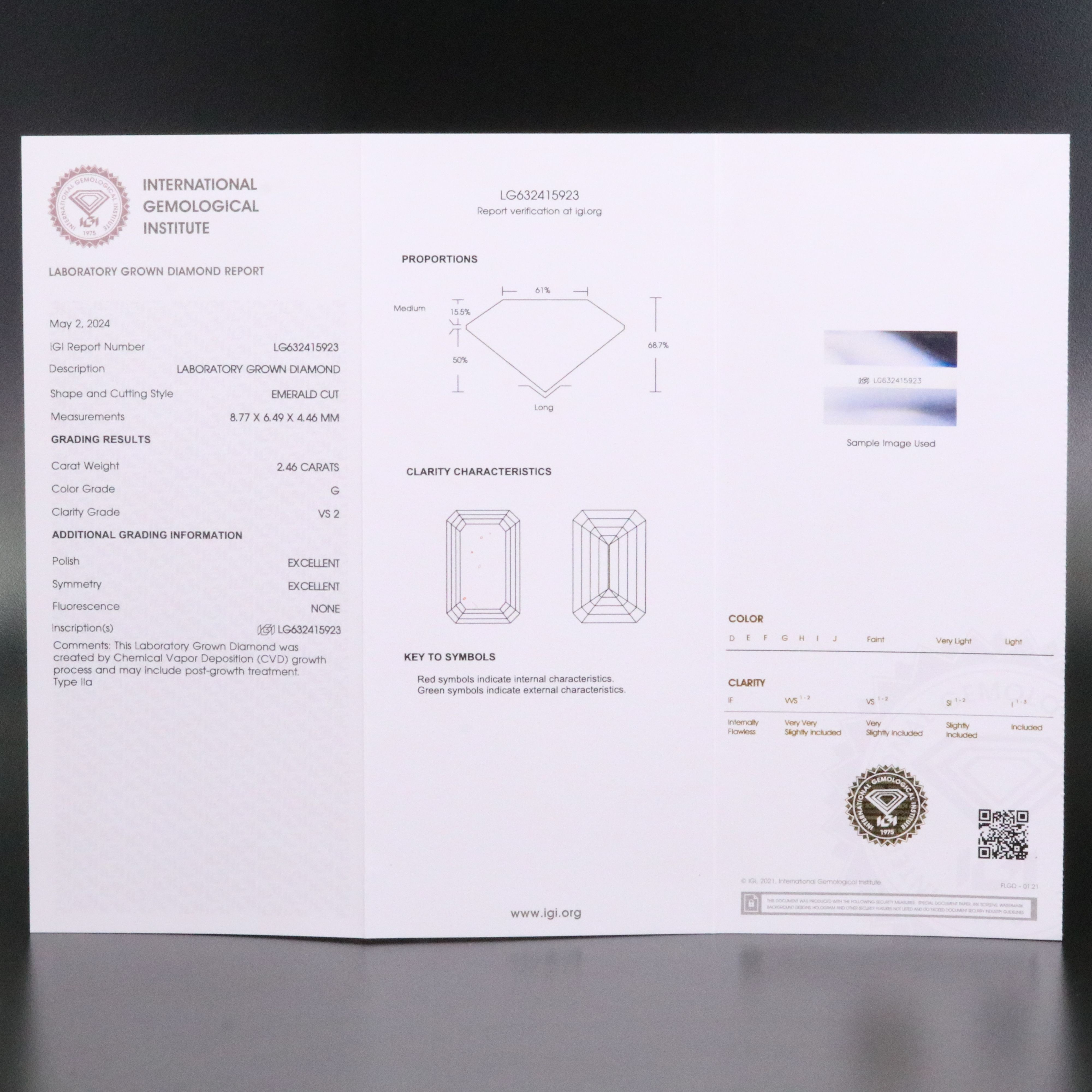 Loose 2.46 CT Lab Grown Diamond with IGI Report