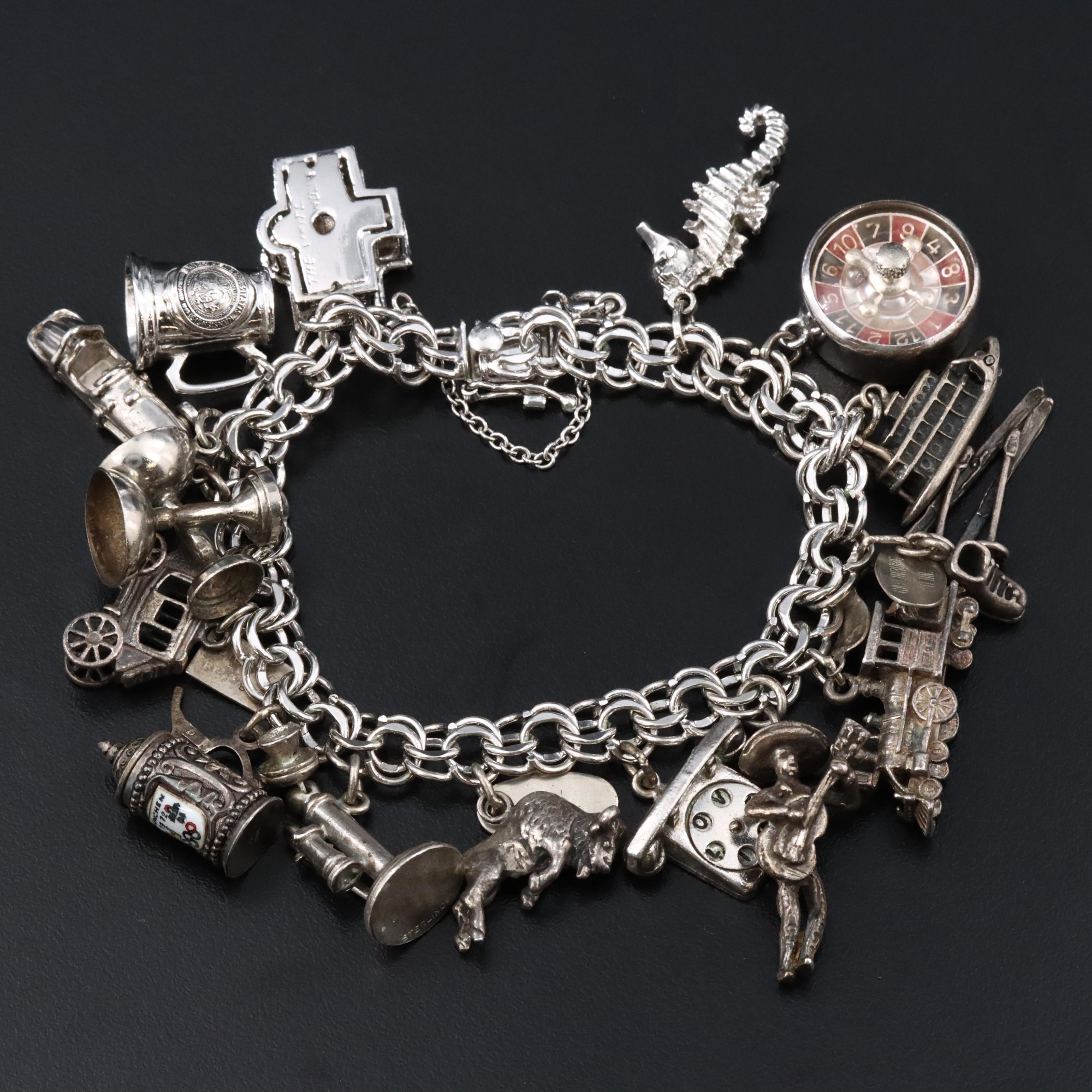 Vintage Sterling Travel Charm Bracelet